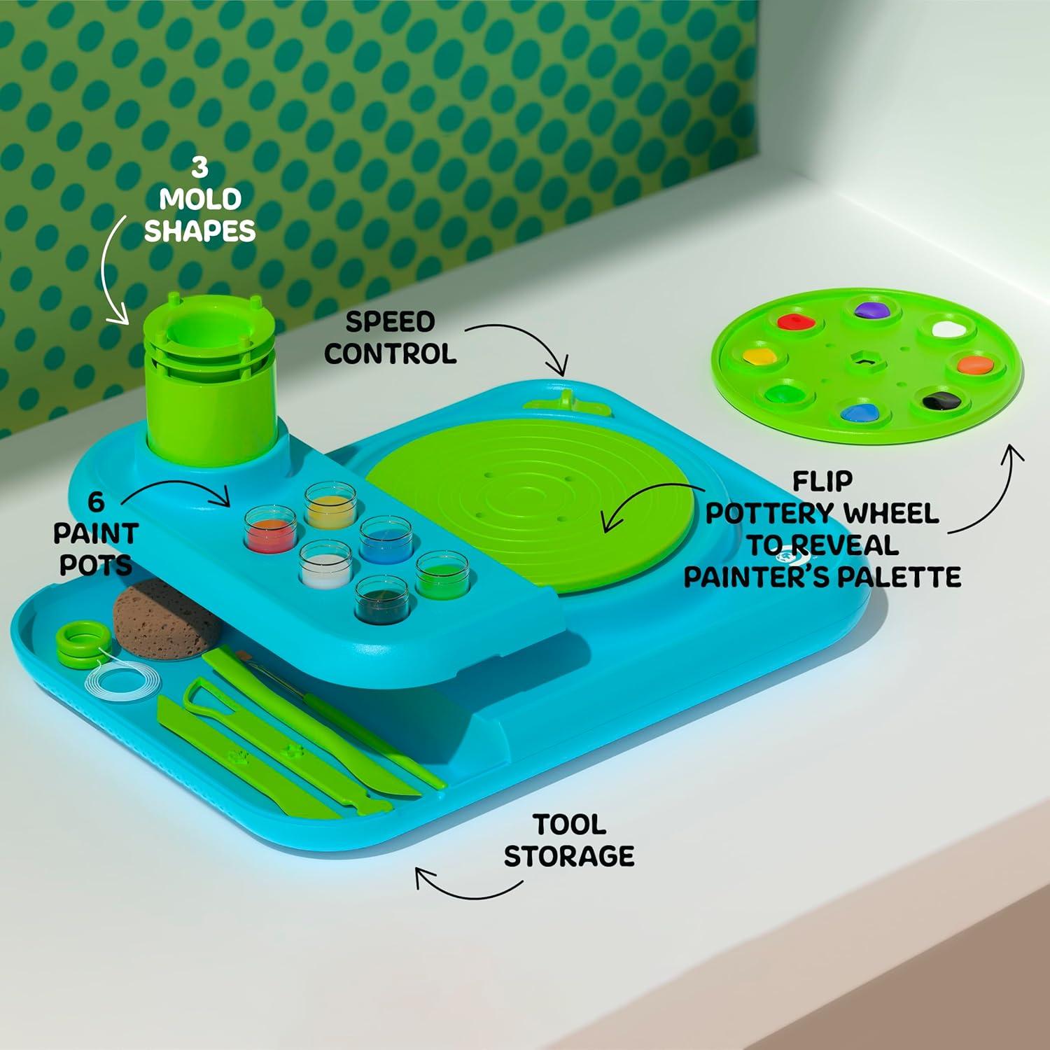 Discovery™ Pottery Studio Motorized Clay Art Station – Complete Set with Pottery Wheel, 3 Molds, Tools, Paints, & Air-Dry Clay for Kids| Arts and Crafts Toy for Boys Girls| Art Supplies Activity Kit