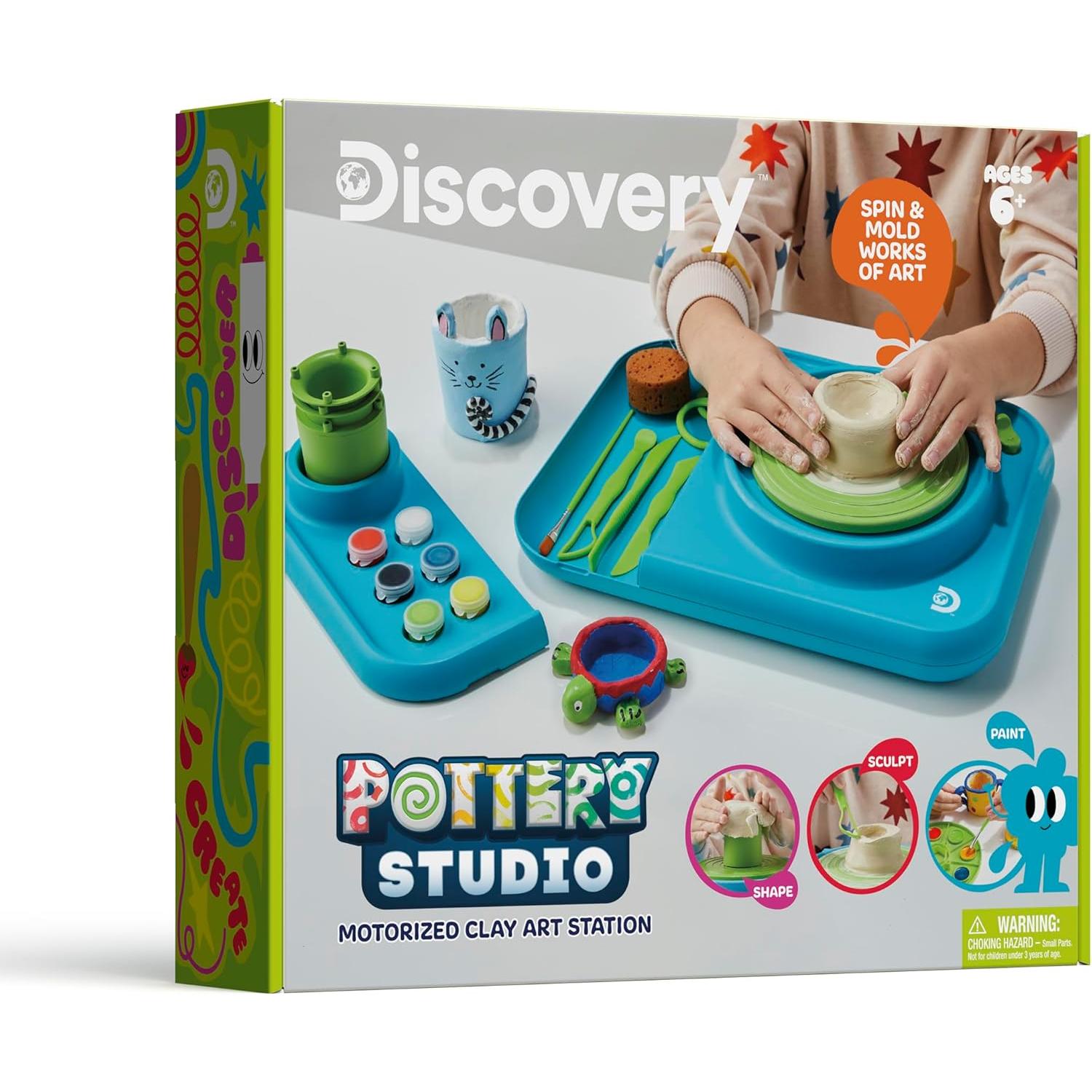 Discovery™ Pottery Studio Motorized Clay Art Station – Complete Set with Pottery Wheel, 3 Molds, Tools, Paints, & Air-Dry Clay for Kids| Arts and Crafts Toy for Boys Girls| Art Supplies Activity Kit