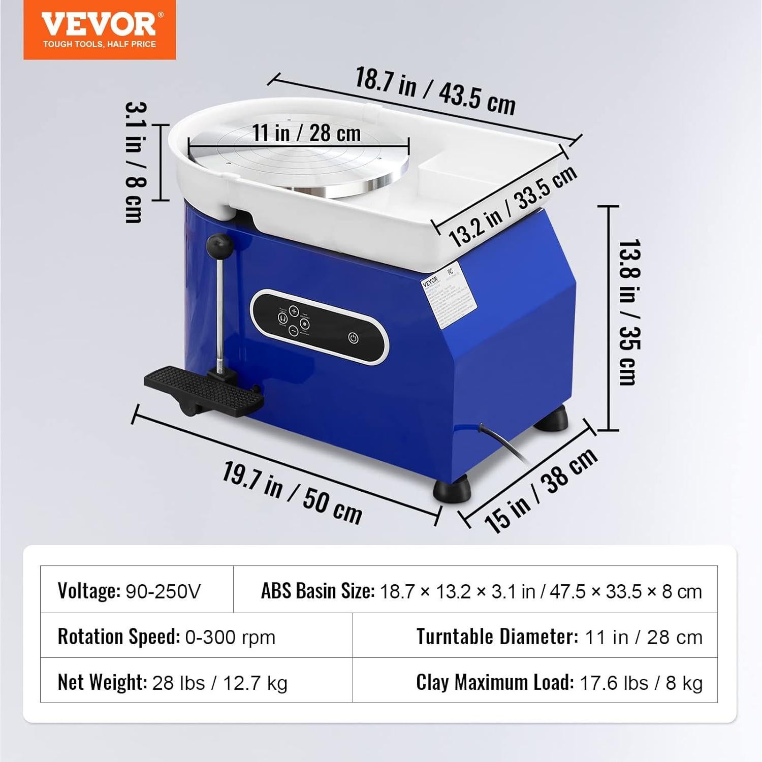 Rueda de Alfarería VEVOR 450W 28cm Velocidad Ajustable