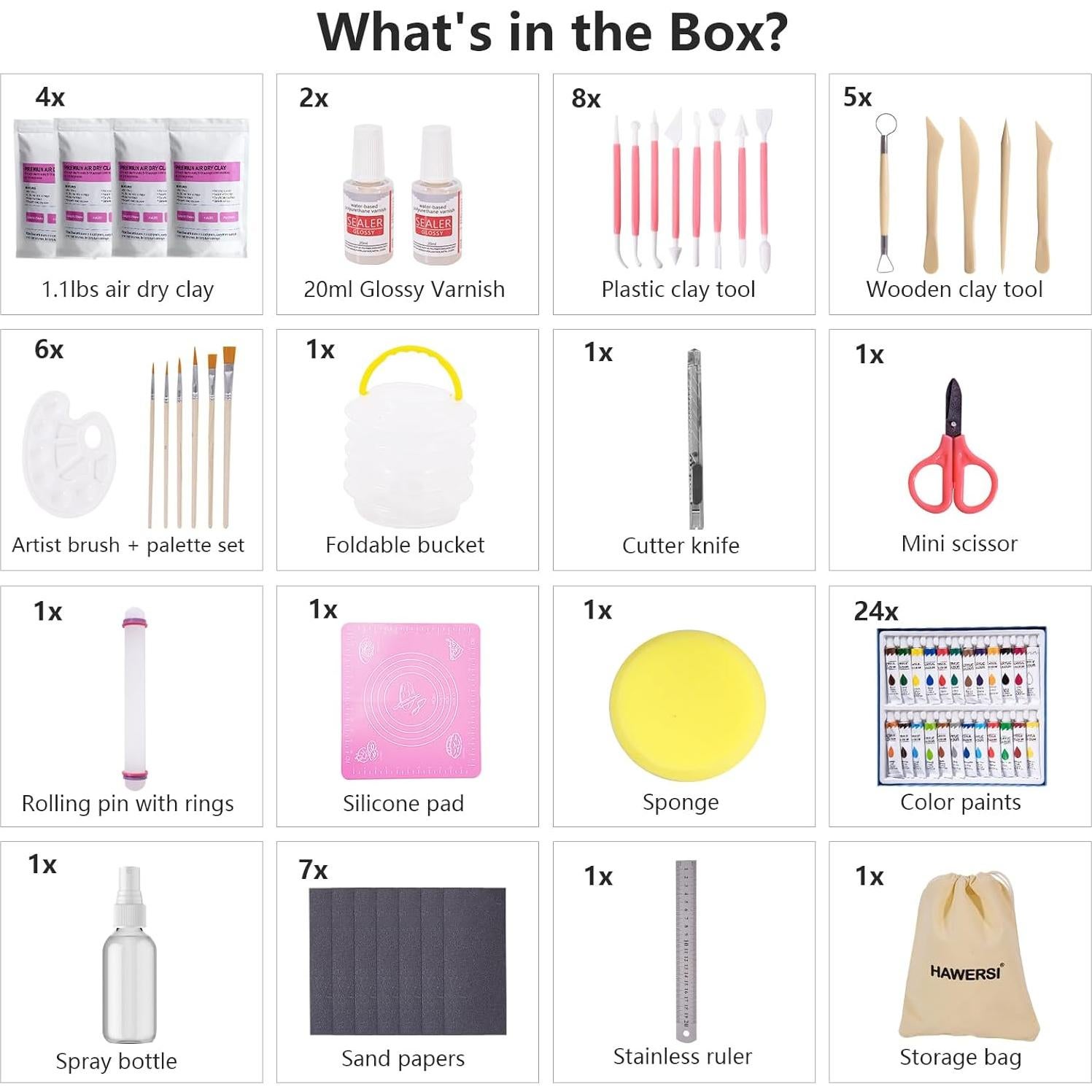 Kit de Arcilla Secada al Aire HAWERSI 66 Piezas para Adultos