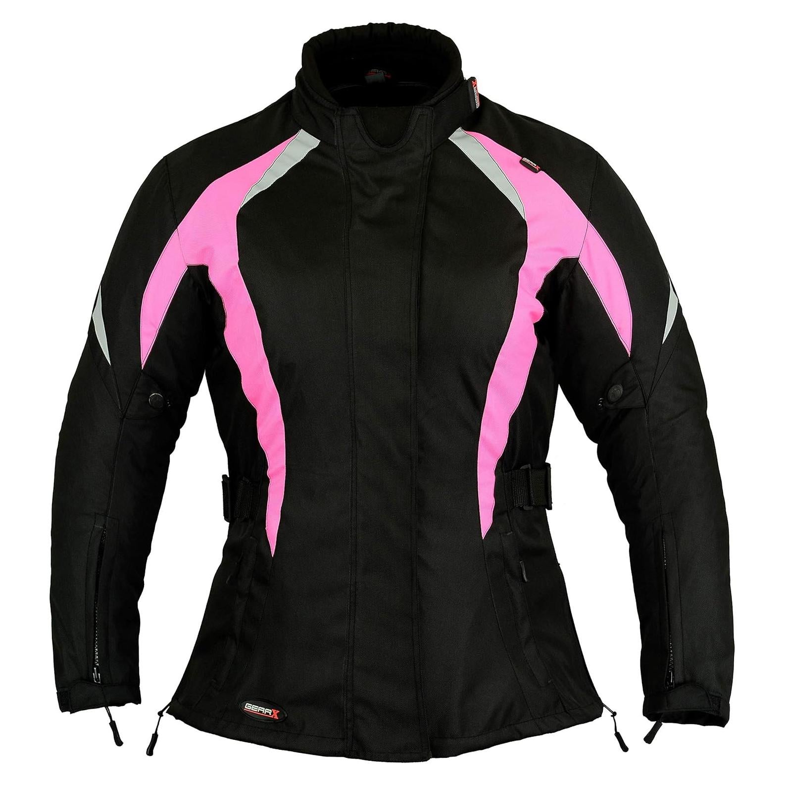 Chaqueta de moto mujer GearX Rosa Impactante M impermeable