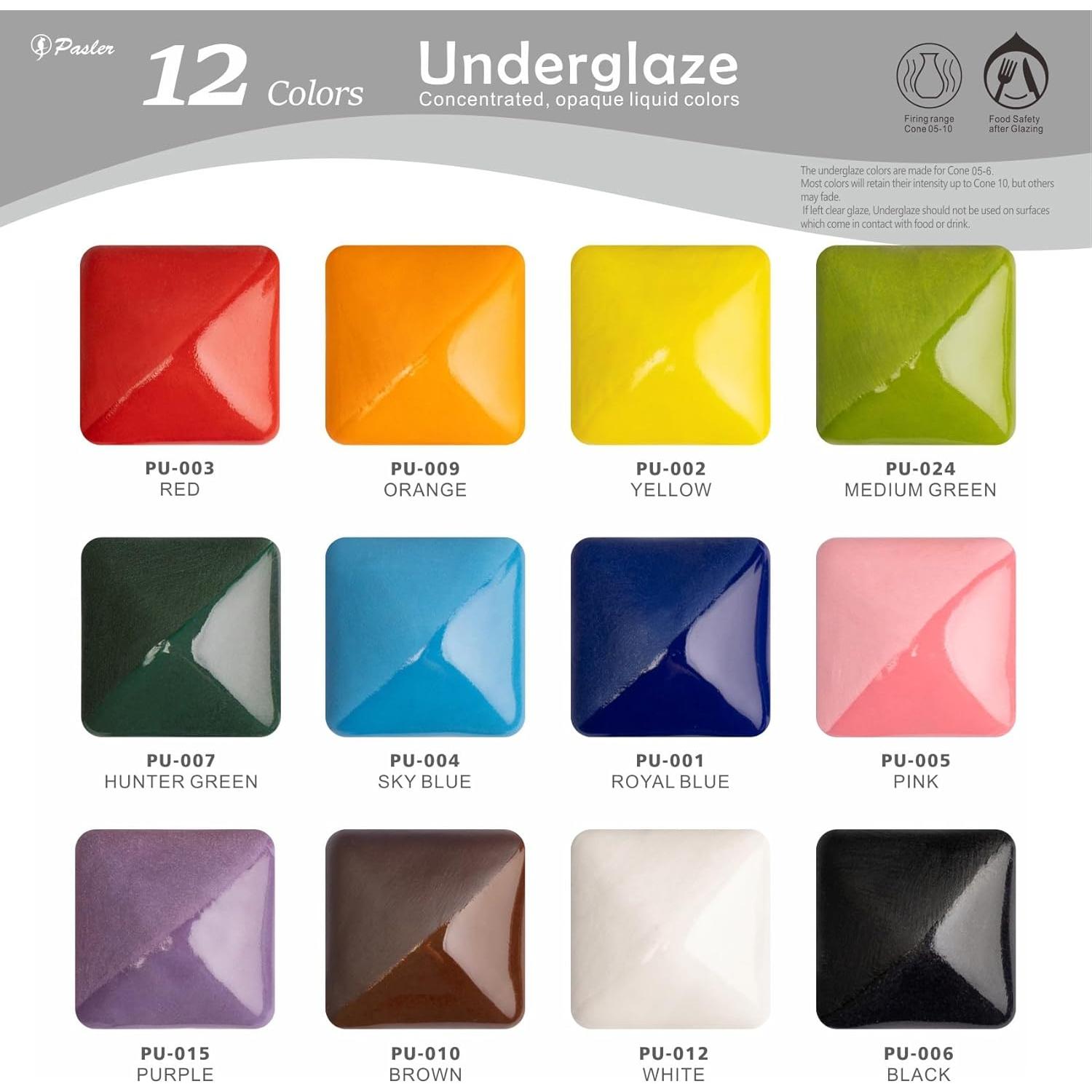 Juego de Underglaze Pasler - 12 Colores 60 ml Líquido Cerámica
