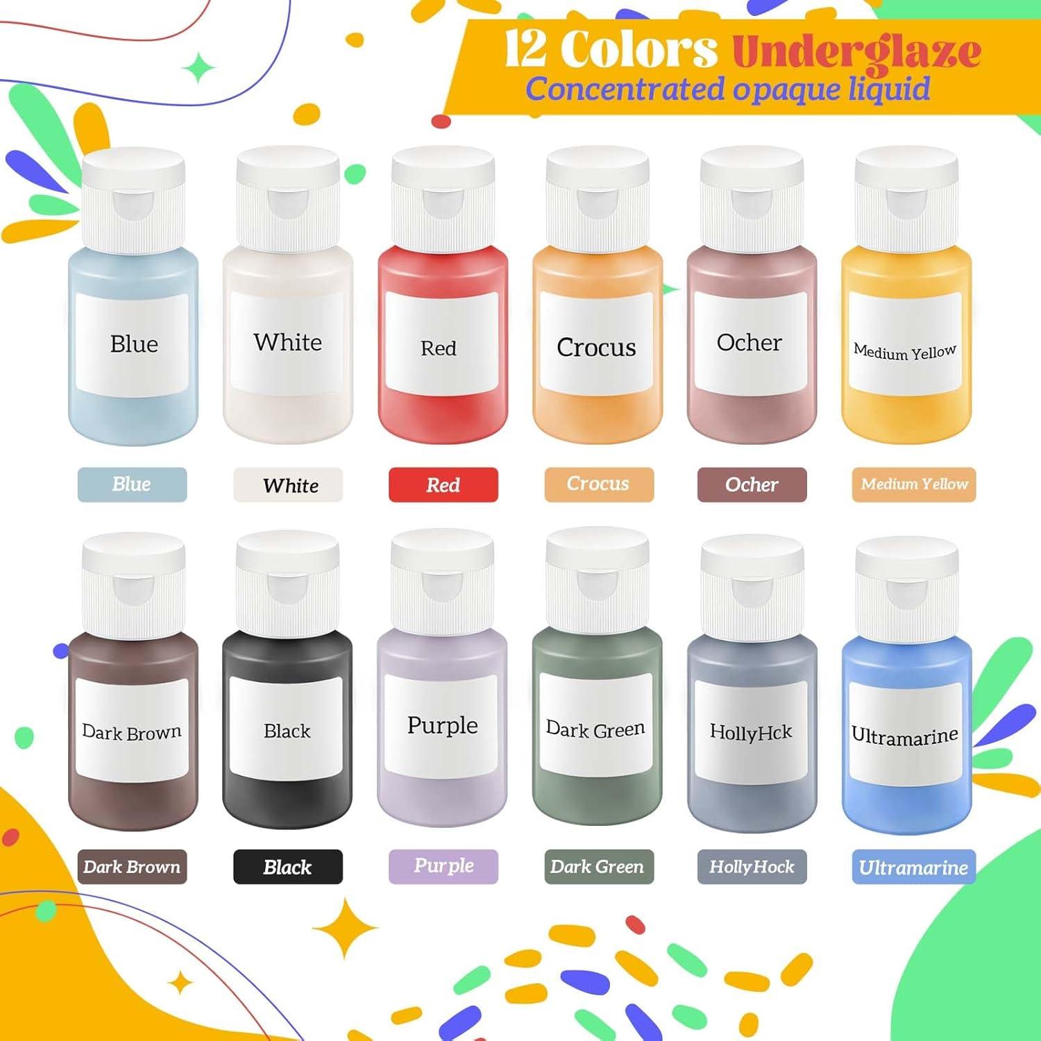 Kit de Underglaze Dunzoom 12 Colores + 6 Pinceles