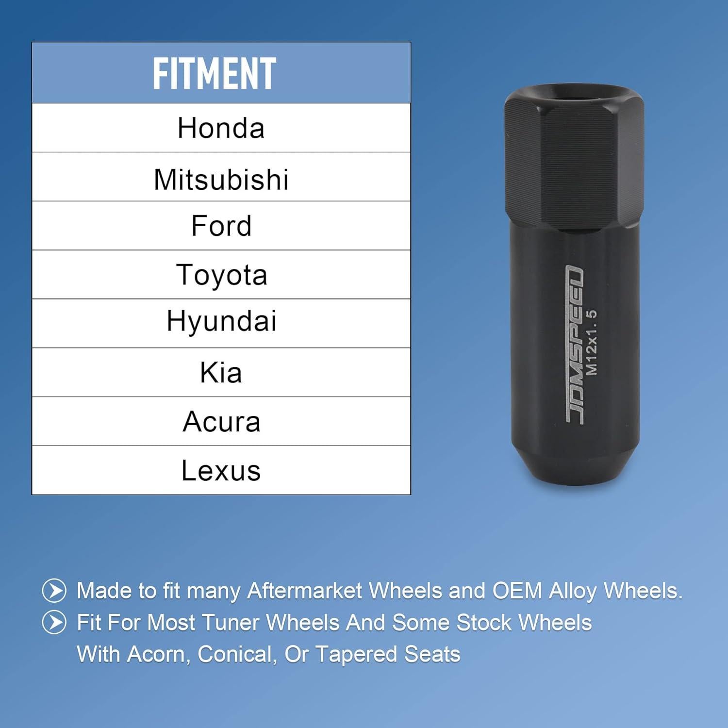 Tuercas de Aluminio JDMSPEED 60mm M12x1.5 20 Pcs Negras