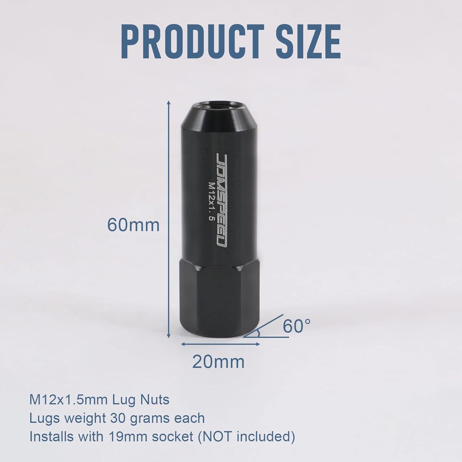Tuercas de Aluminio JDMSPEED 60mm M12x1.5 20 Pcs Negras