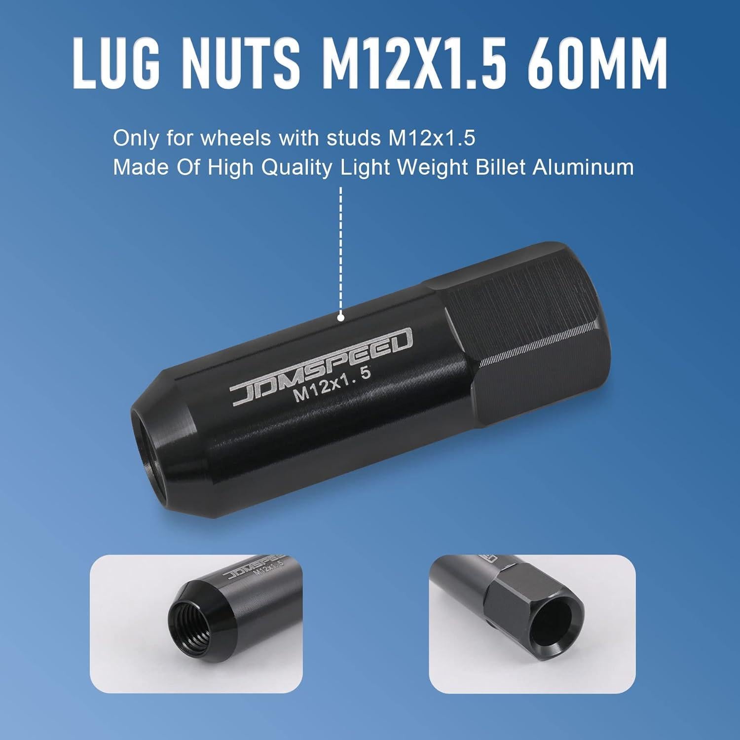 Tuercas de Aluminio JDMSPEED 60mm M12x1.5 20 Pcs Negras