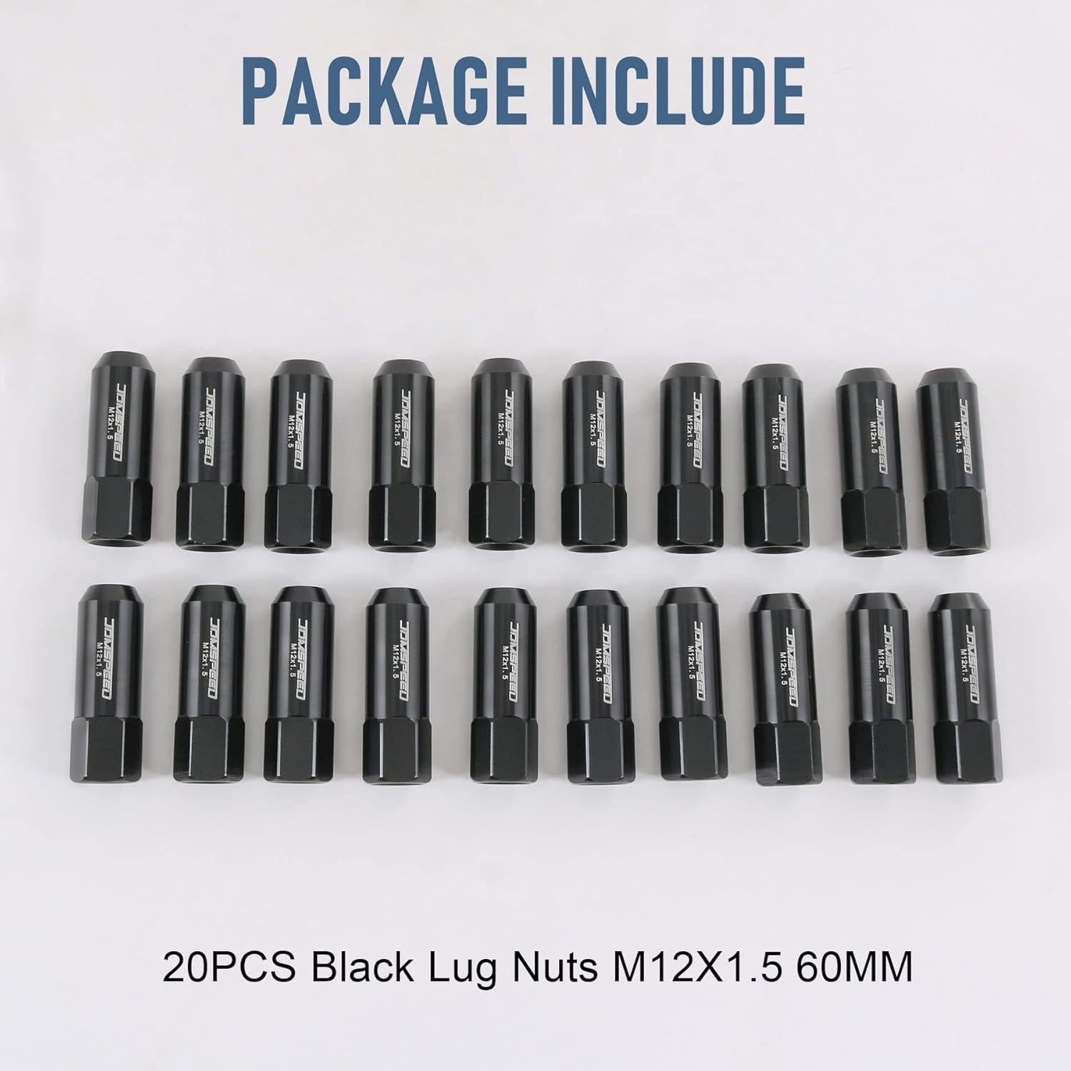 Tuercas de Aluminio JDMSPEED 60mm M12x1.5 20 Pcs Negras