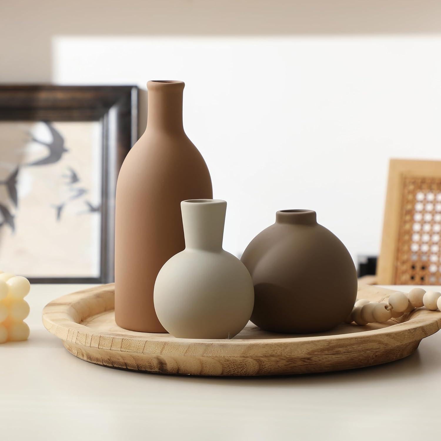 Juego de 3 Jarrones de Cerámica OOIT Estilo Rústico