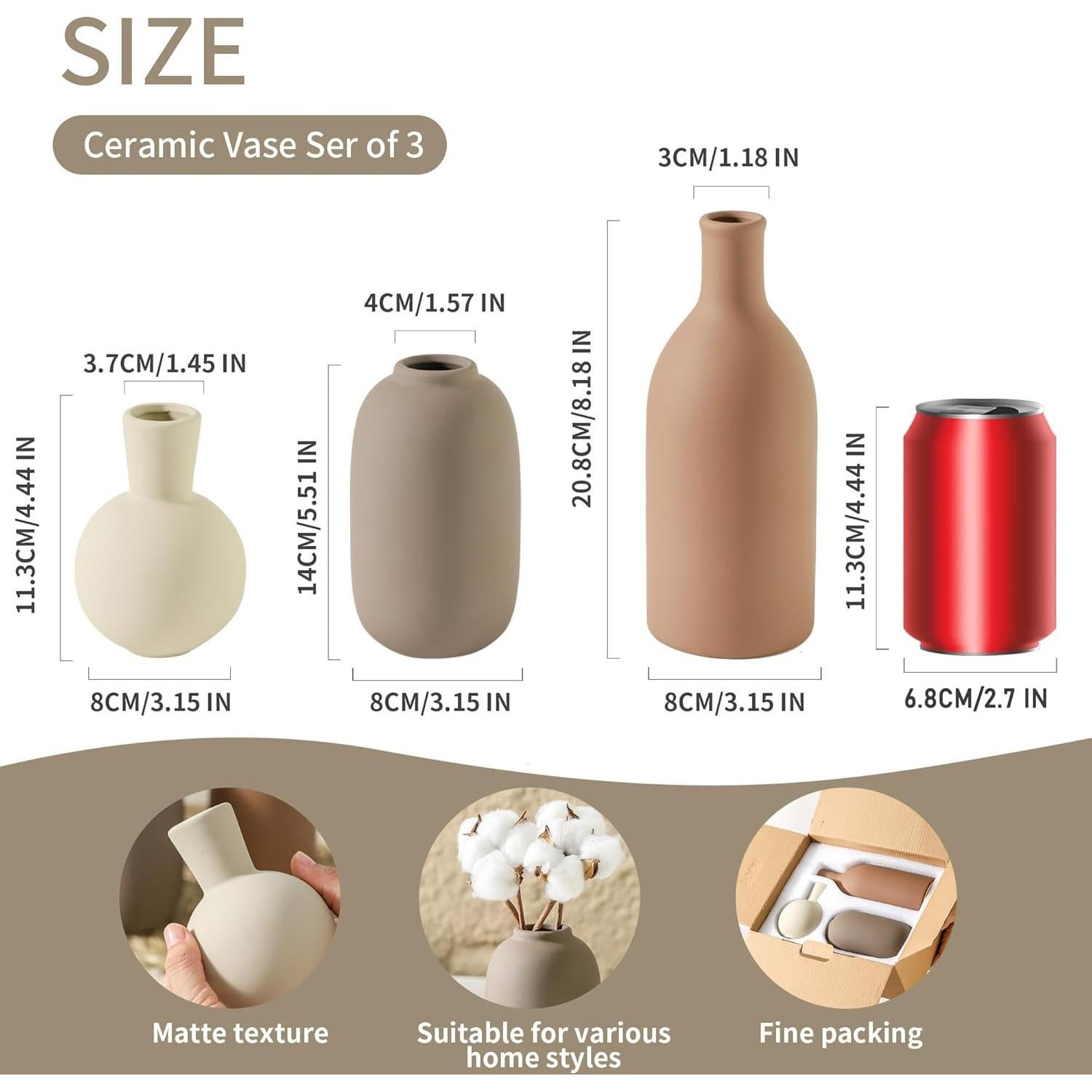 Juego de Jarrones Cerámica OOIT 3 Piezas Decoración Hogar