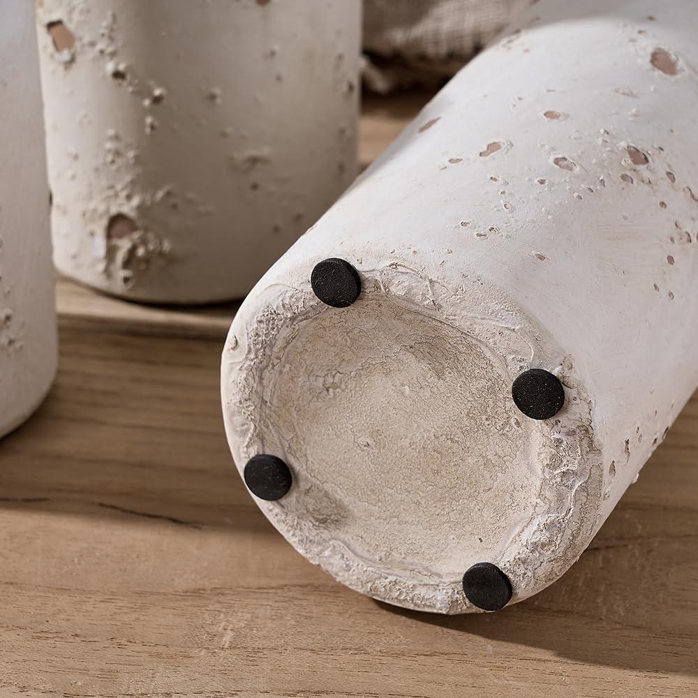 SIDUCAL Ceramic Rustic Farmhouse Vase Set of 3, Whitewashed Terracotta Vase, Clay Decorative Vases for Home Decor, Living Room, Shelf, Mantel Decoration(Rustic White)