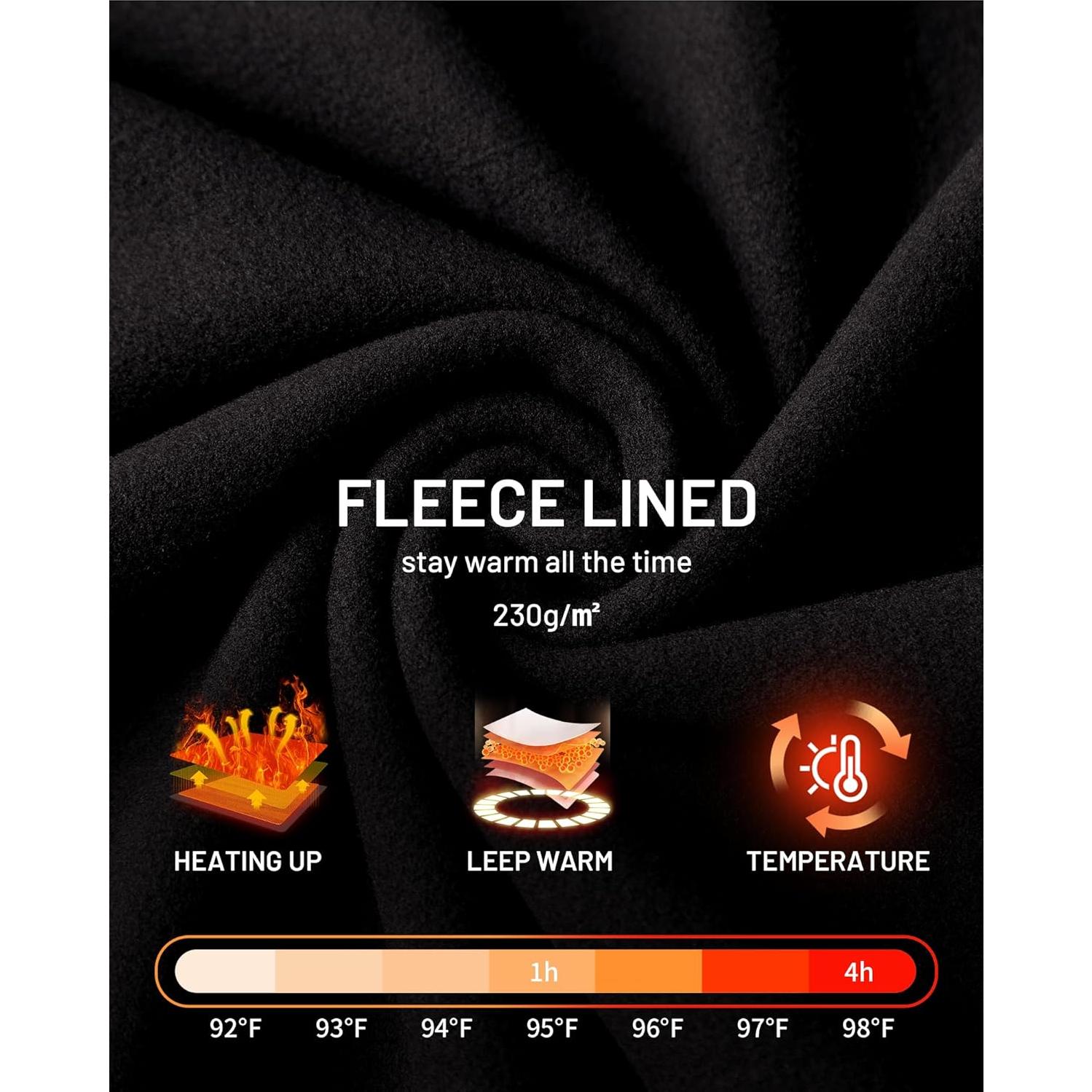 Conjunto de Ropa Interior Térmica para Hombres Runhit - Forro Polar, Grande, Negro