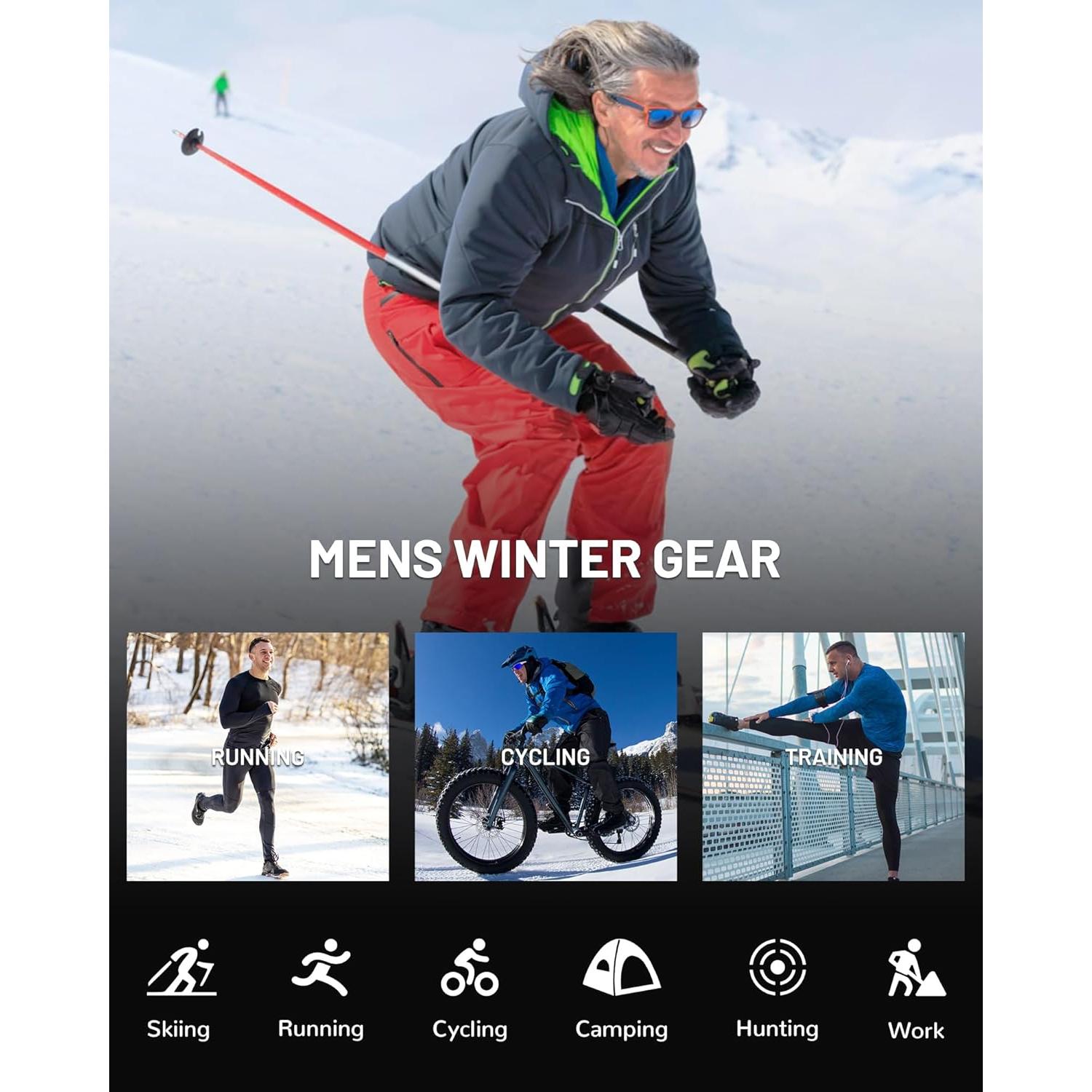 Conjunto de Ropa Interior Térmica para Hombres Runhit - Forro Polar, Grande, Negro