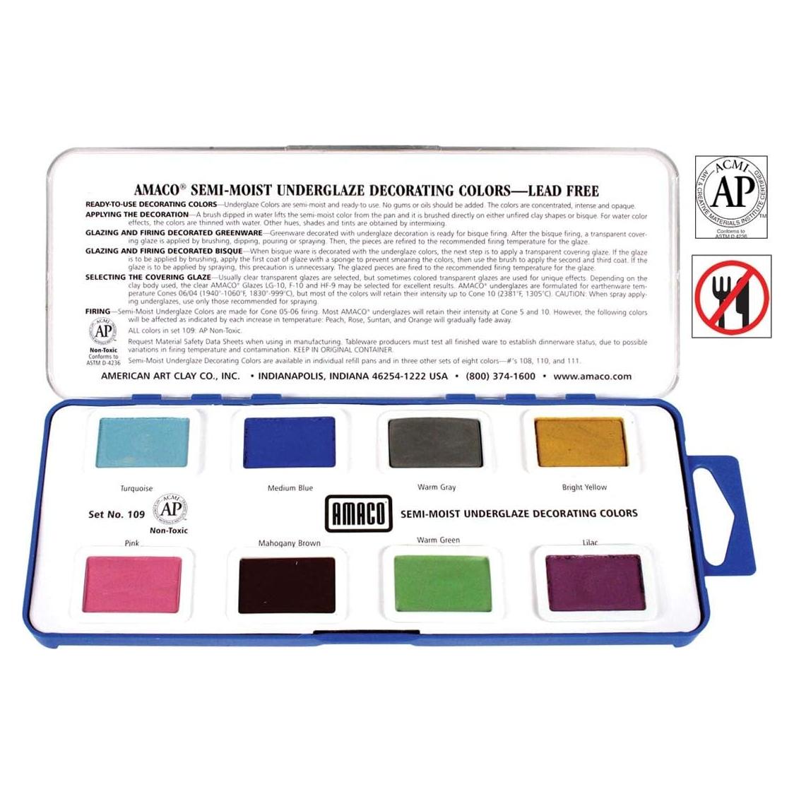 Conjunto de Subvidriado Semihúmedo No Tóxico AMACO 8 Colores 44.36 ml