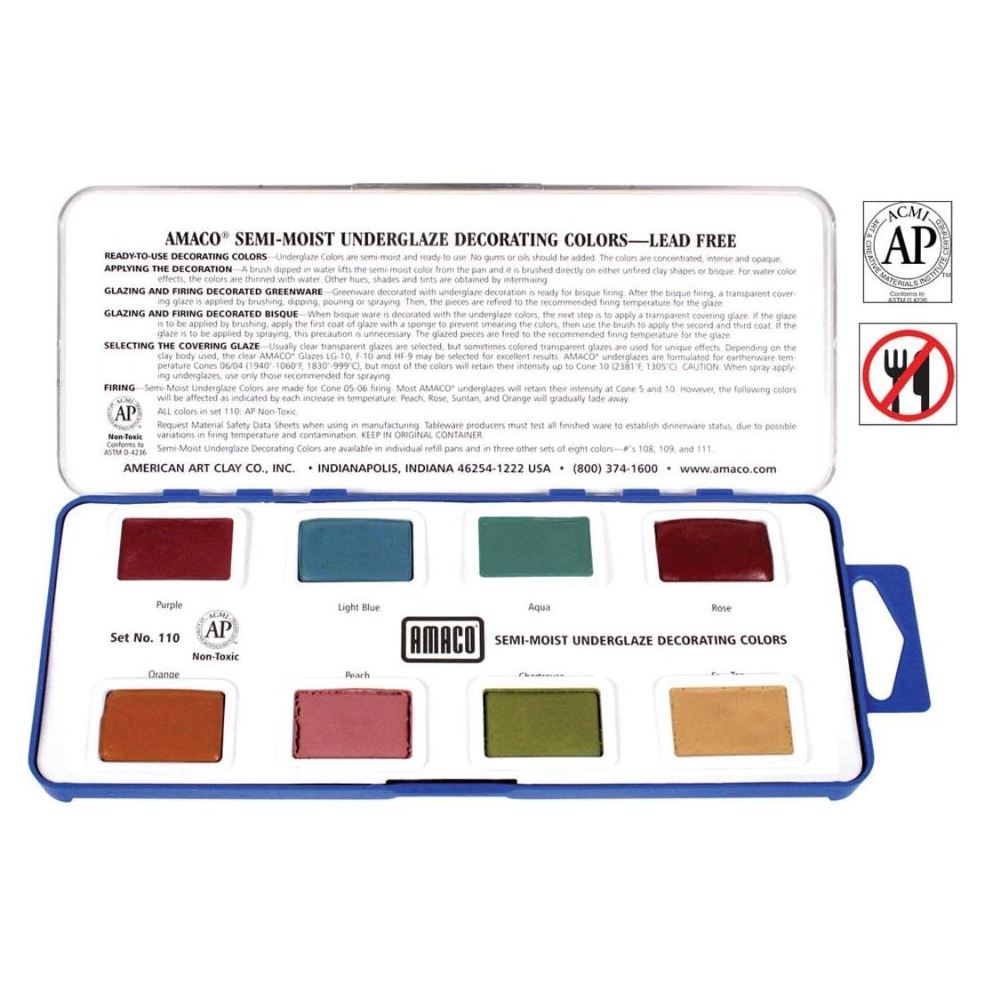 Set de Subvidriado Semihúmedo No Tóxico AMACO 8 Colores 42 ml