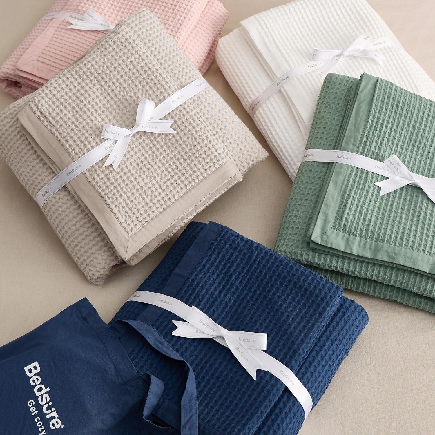 Funda de Edredón Bedsure Queen Algodón Waffle Blanco Coco