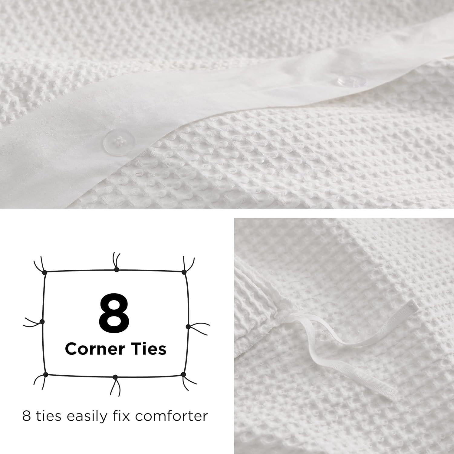 Funda de Edredón Bedsure Queen Algodón Waffle Blanco Coco