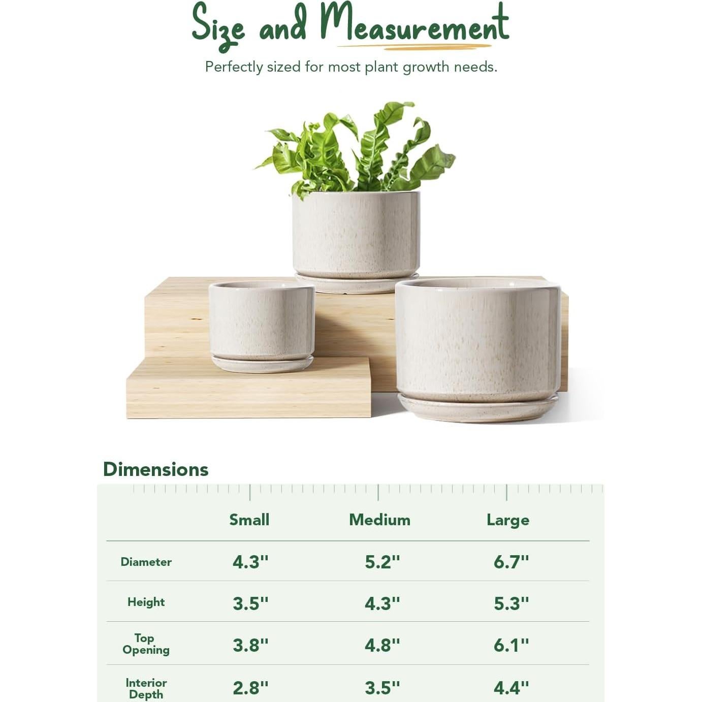 Macetas de Cerámica LE TAUCI Set de 3 con Drenaje Beige
