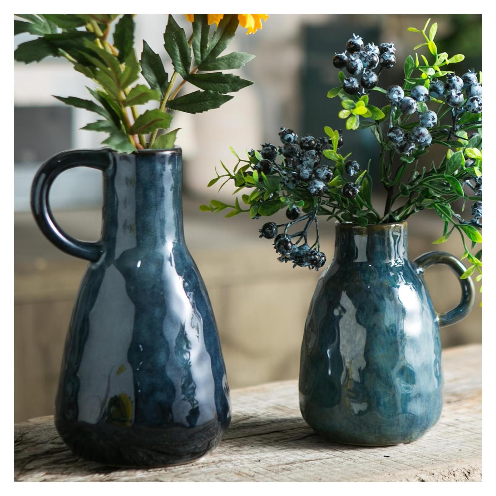 Juego de Jarrones de Cerámica Tanvecle Azul 2 Pcs Decorativos