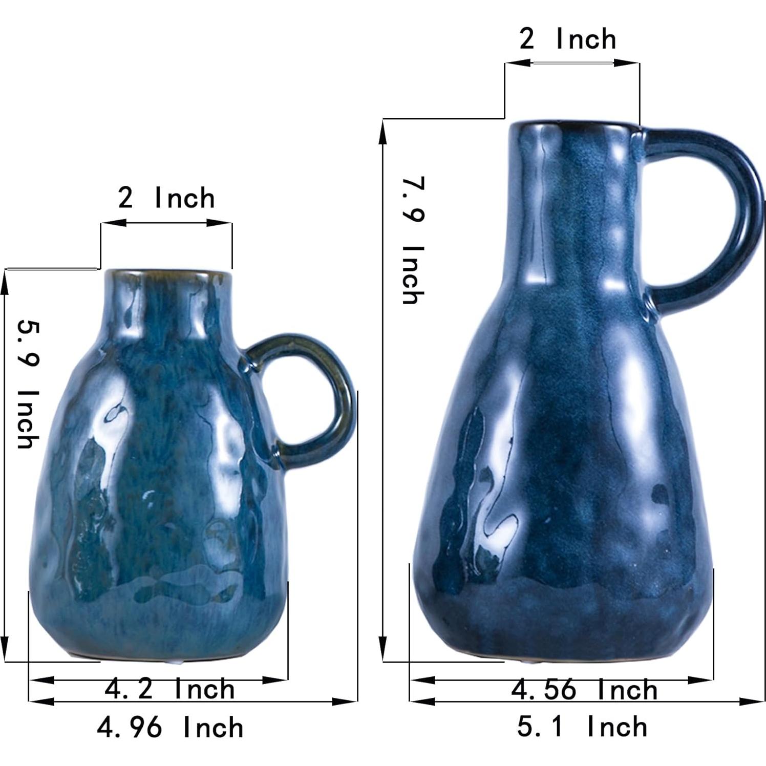 Juego de Jarrones de Cerámica Tanvecle Azul 2 Pcs Decorativos