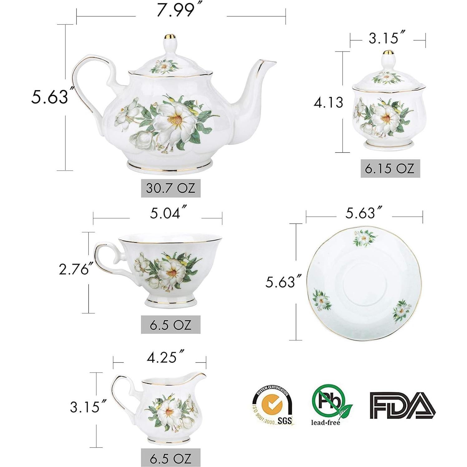 Juego de Té CHENP.HMC 22 Piezas Cerámica Floral