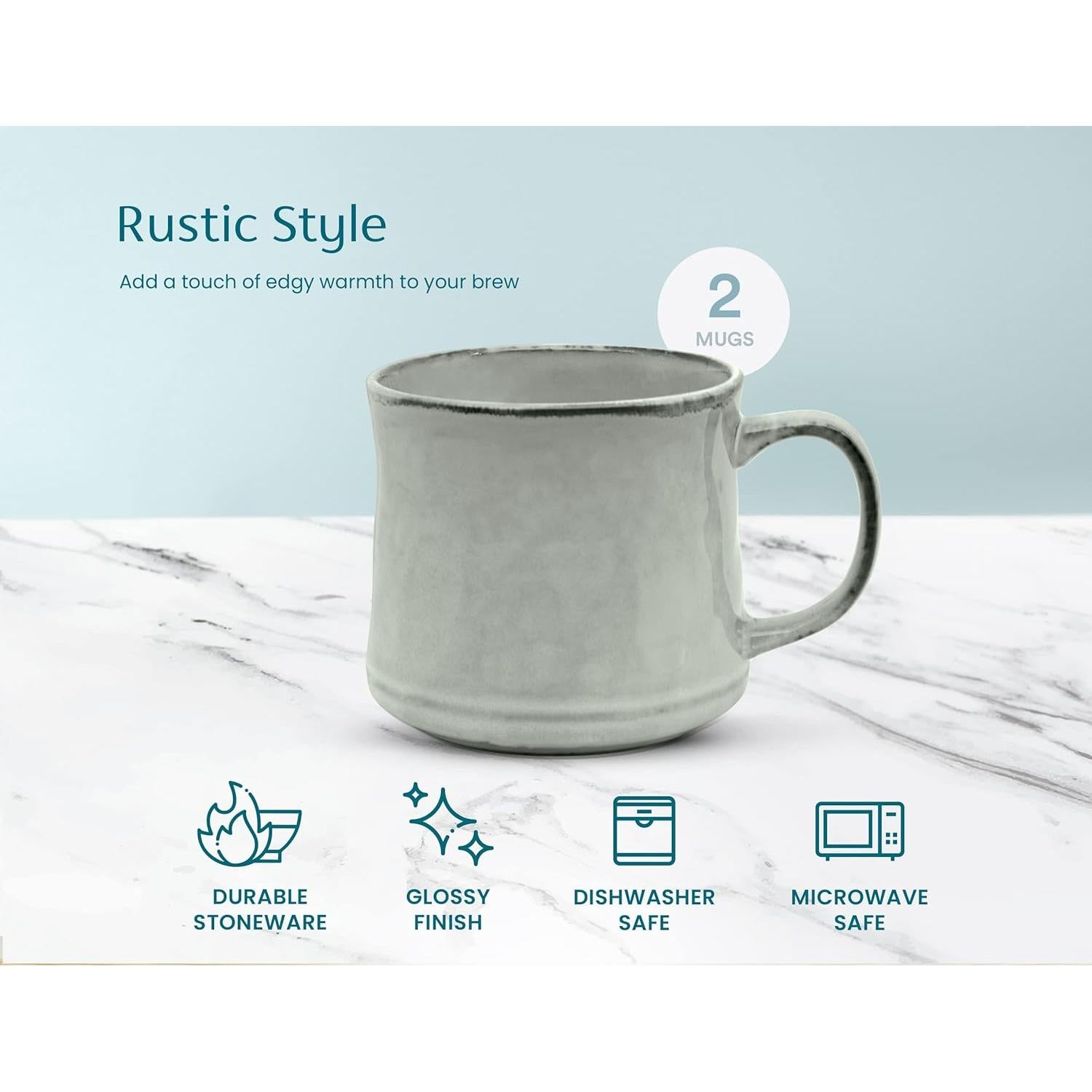 Tazas de Café KooK Cerámica 384 ml Set de 2 Modernas