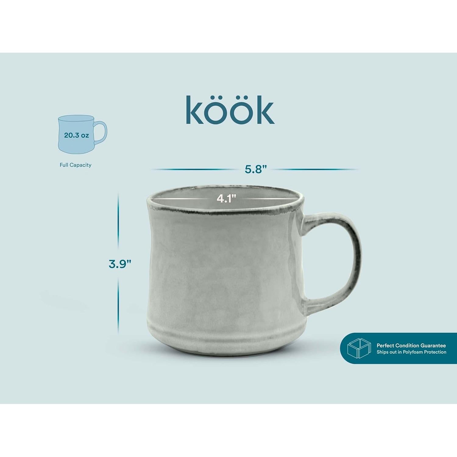 Tazas de Café KooK Cerámica 384 ml Set de 2 Modernas