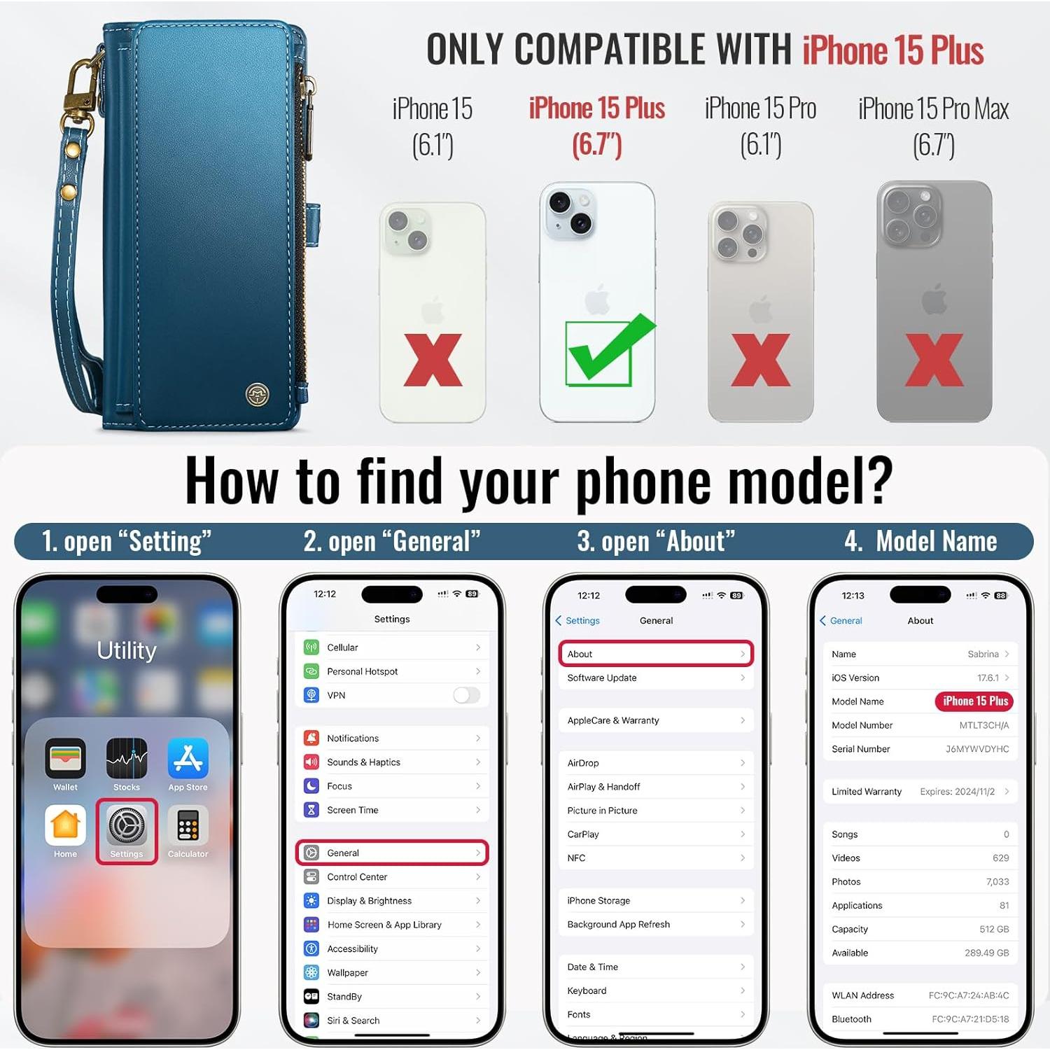 Funda Cartera Defencase para iPhone 15 Plus con RFID Azul