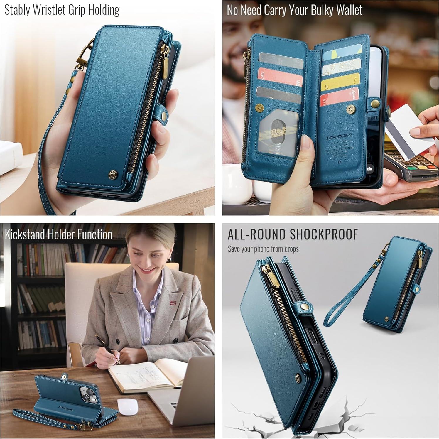 Funda Cartera Defencase para iPhone 15 Plus con RFID Azul