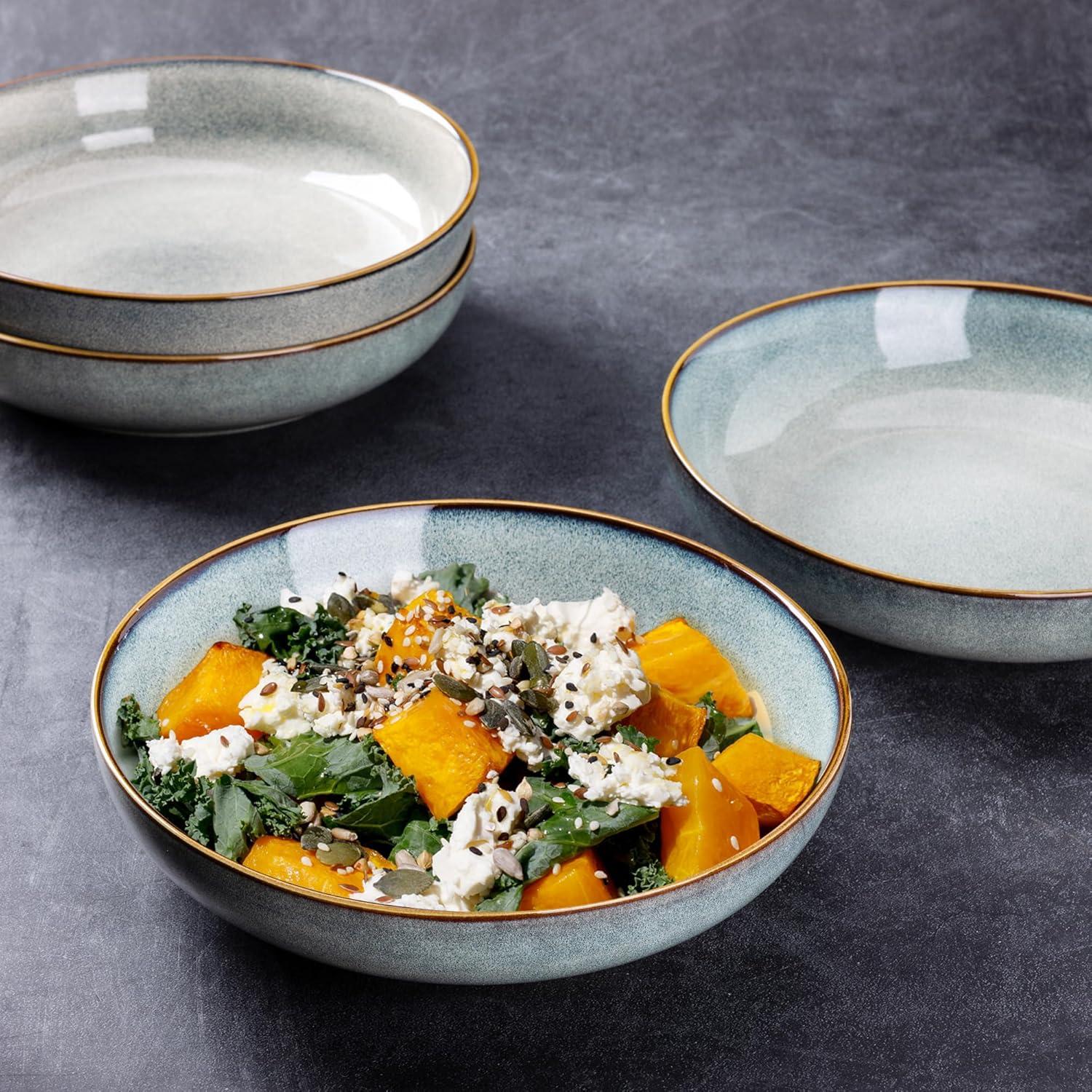 Cuencos de Cerámica AmorArc 4 Piezas 36oz Azul Océano