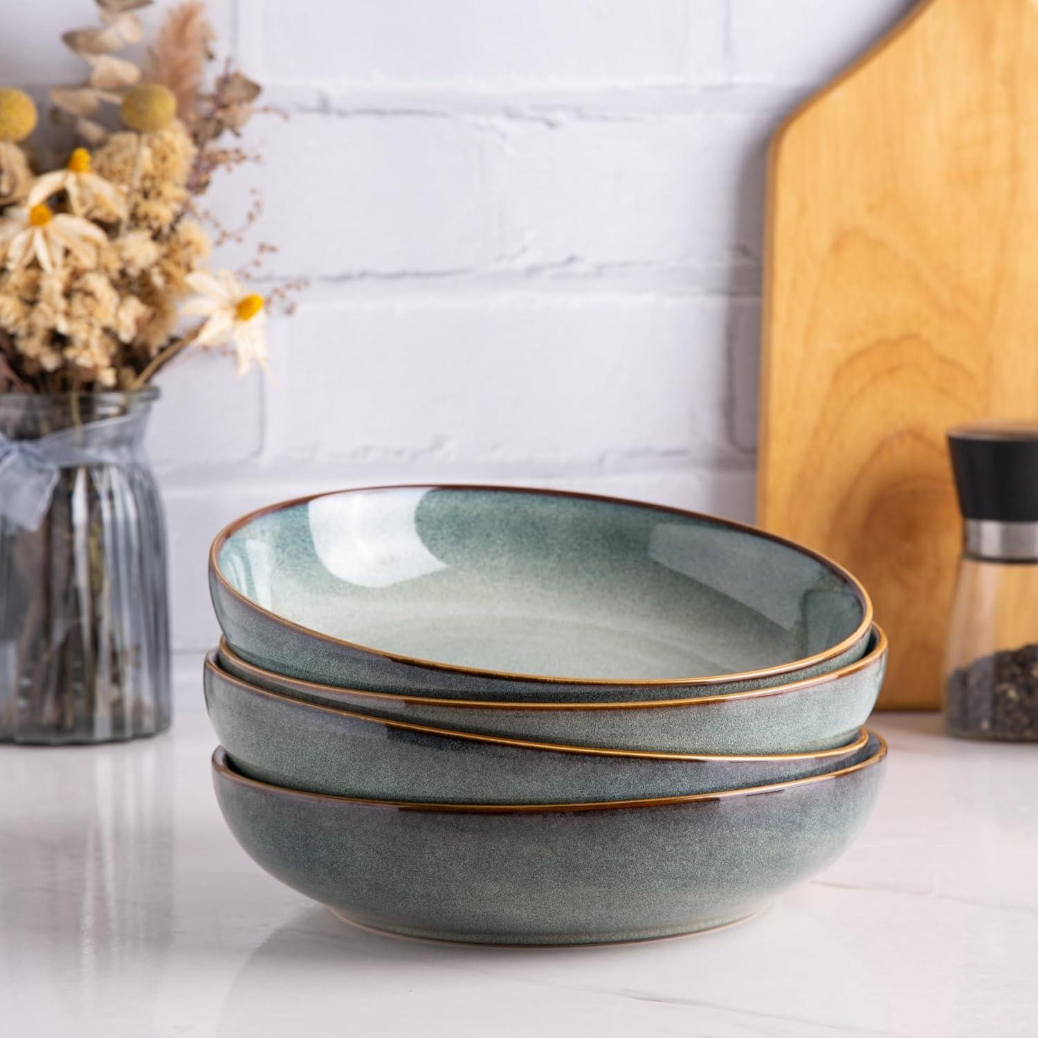 Cuencos de Cerámica AmorArc 4 Piezas 36oz Azul Océano