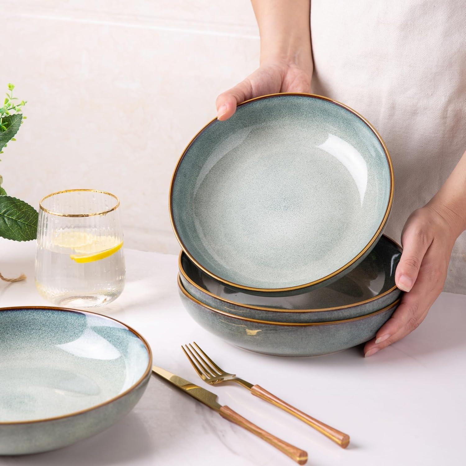 Cuencos de Cerámica AmorArc 4 Piezas 36oz Azul Océano