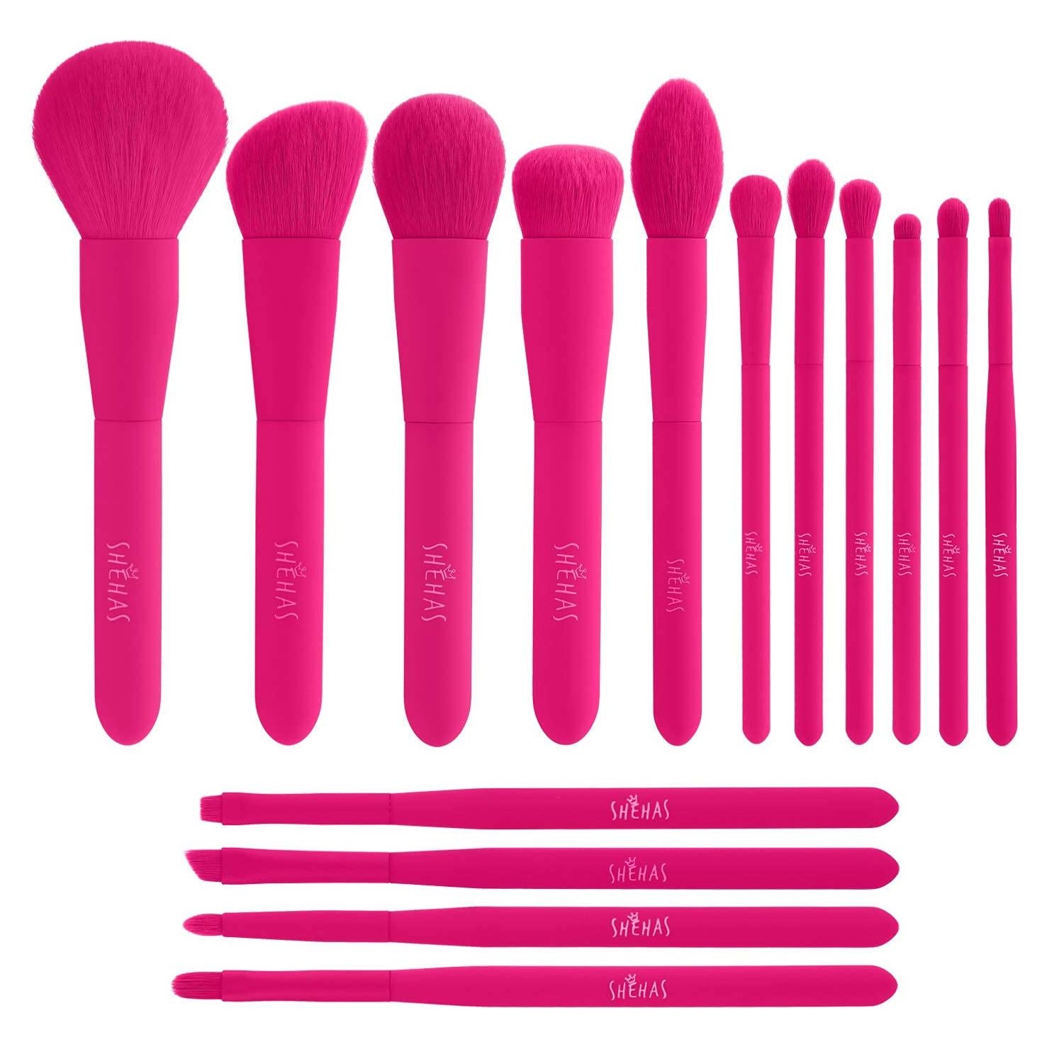 Juego de Brochas de Maquillaje TEXAMO 15 Piezas Rosa Fucsia