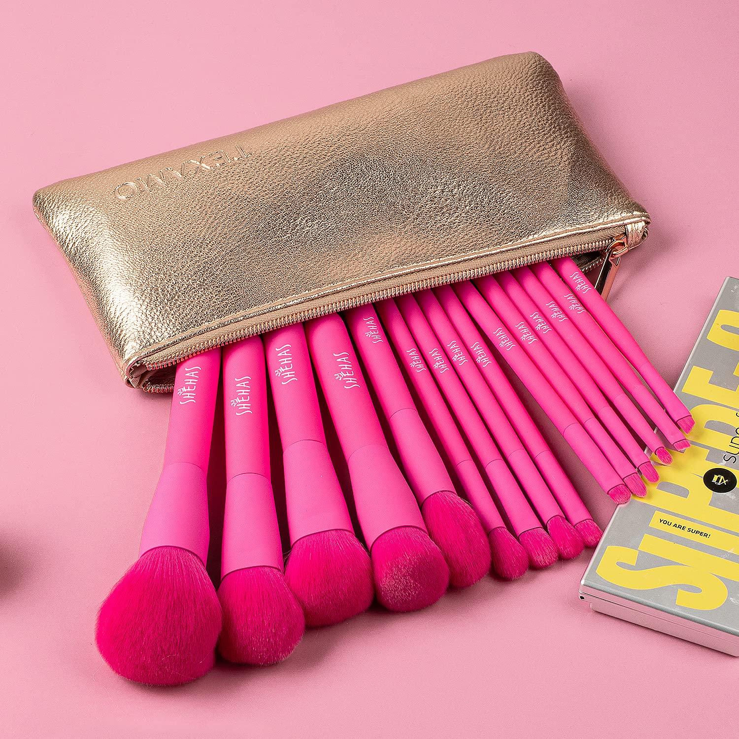 Juego de Brochas de Maquillaje TEXAMO 15 Piezas Rosa Fucsia