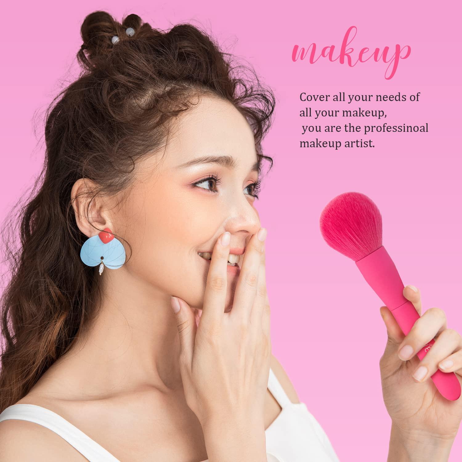 Juego de Brochas de Maquillaje TEXAMO 15 Piezas Rosa Fucsia