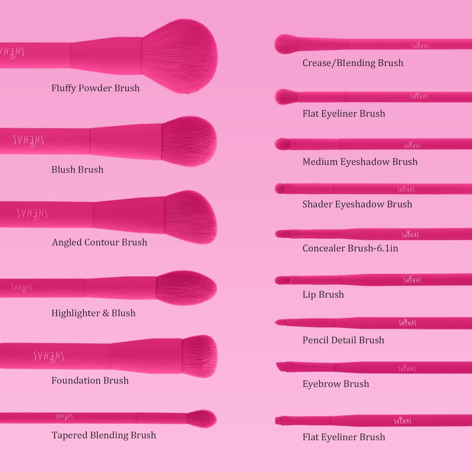 Juego de Brochas de Maquillaje TEXAMO 15 Piezas Rosa Fucsia