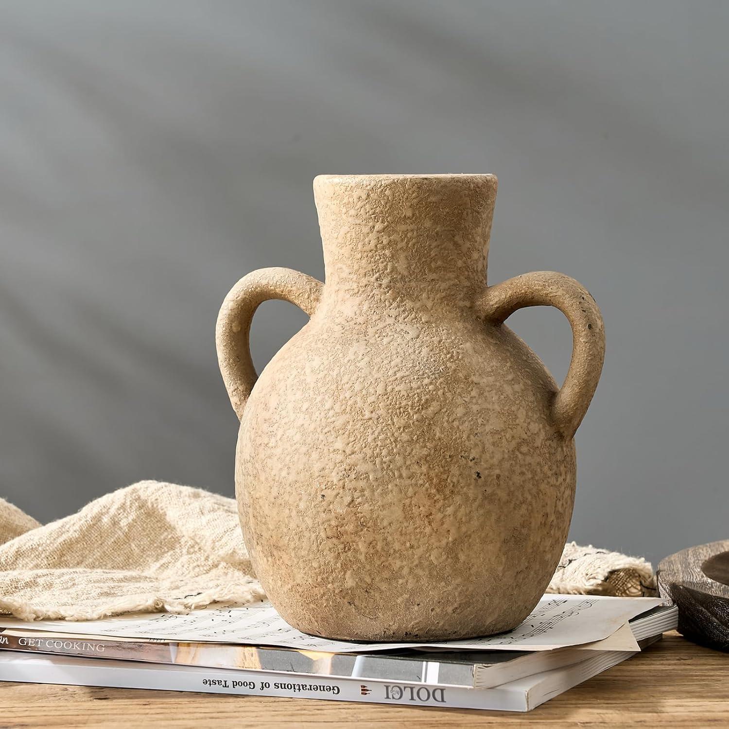 Jarrón de Cerámica SIDUCAL Rústico 18.54 cm 2 Asas Marrón