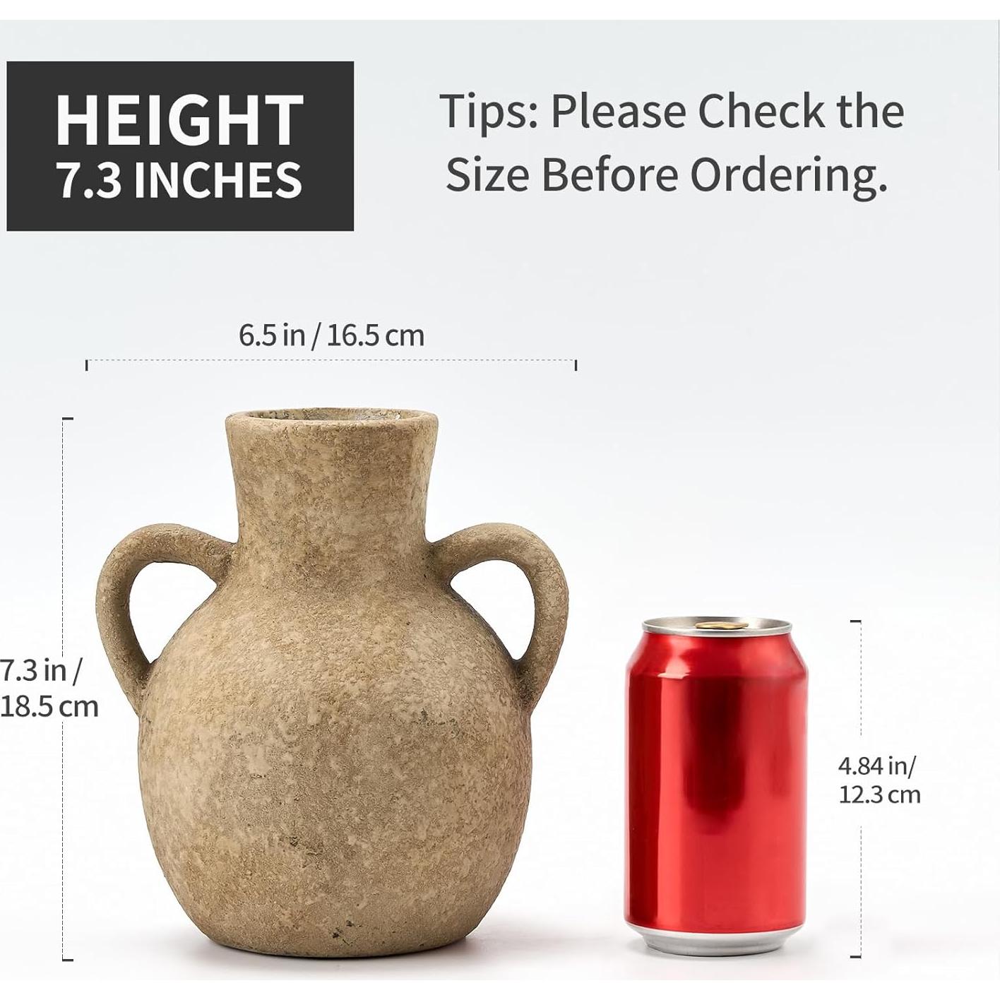 Jarrón de Cerámica SIDUCAL Rústico 18.54 cm 2 Asas Marrón