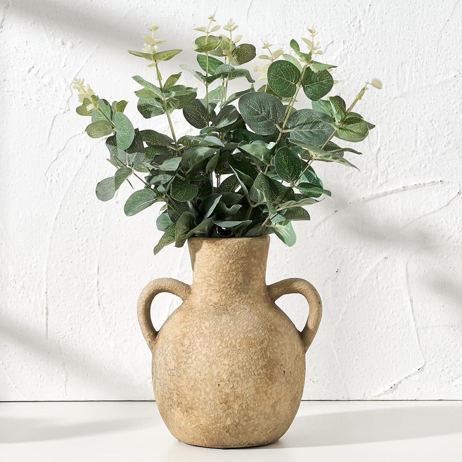 Jarrón de Cerámica SIDUCAL Rústico 18.54 cm 2 Asas Marrón