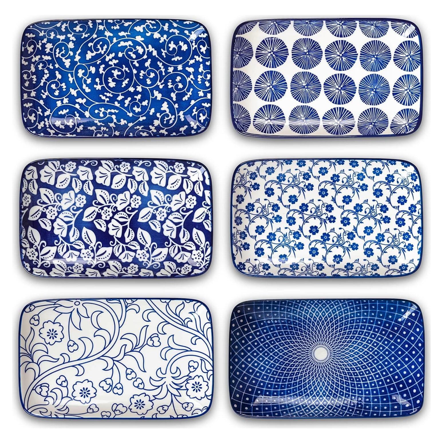 Platos Rectangulares Selamica 21cm Azul Vintage Set 6