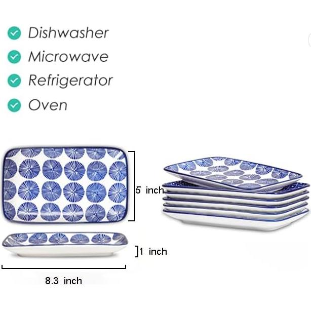 Platos Rectangulares Selamica 21cm Azul Vintage Set 6