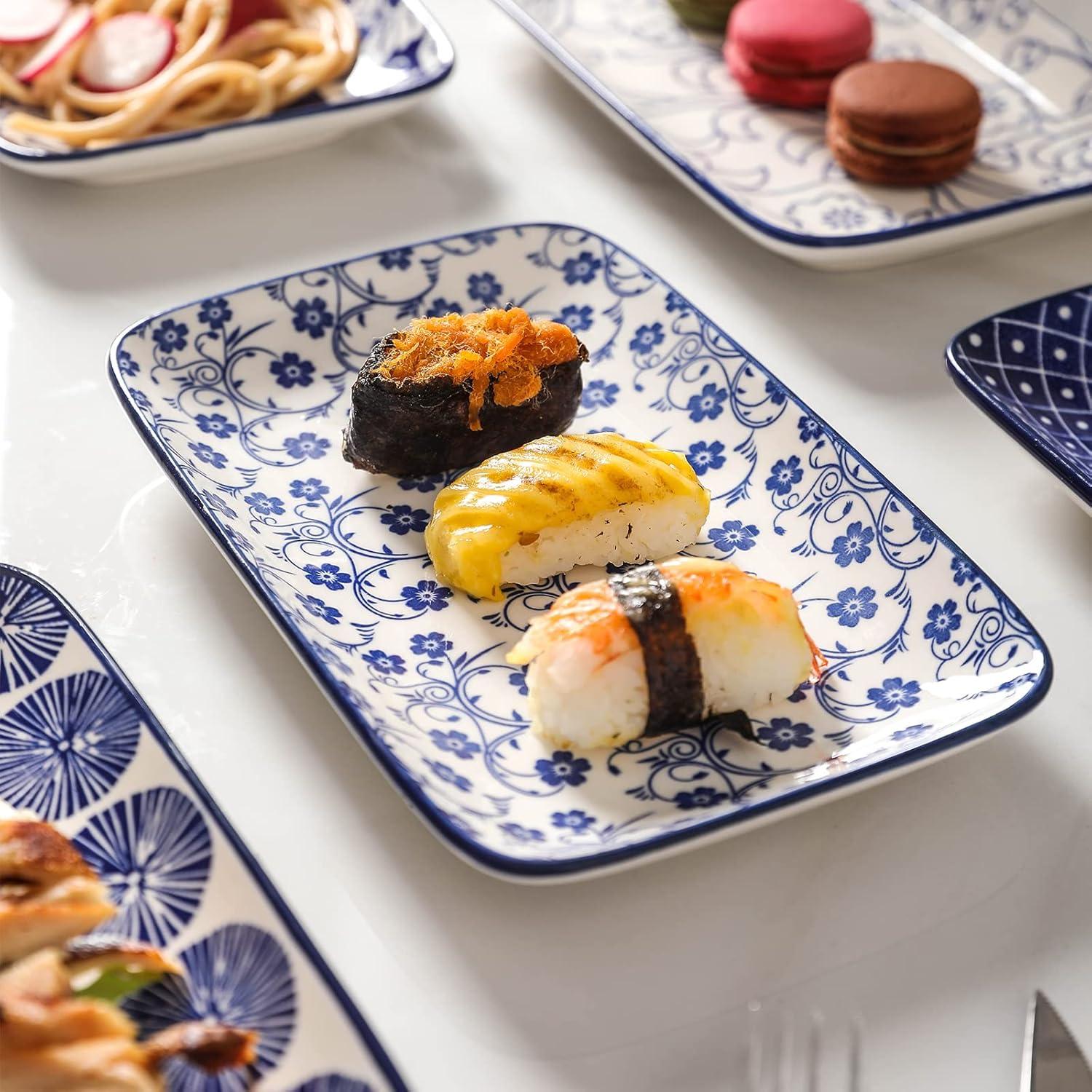 Platos Rectangulares Selamica 21cm Azul Vintage Set 6