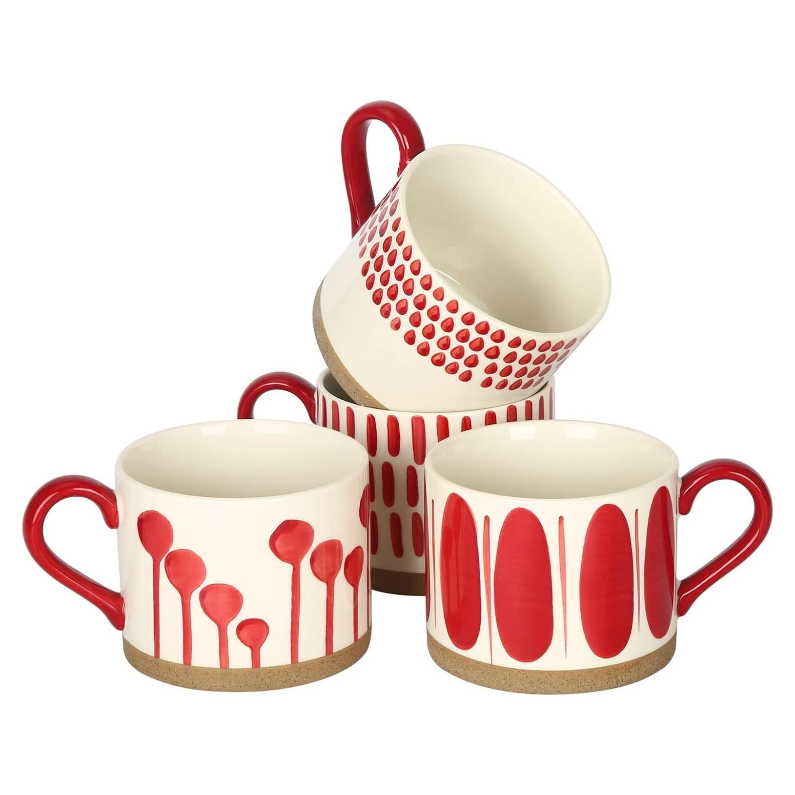 Juego de Tazas Cerámica Koja 15 oz Pintadas a Mano - Rojo