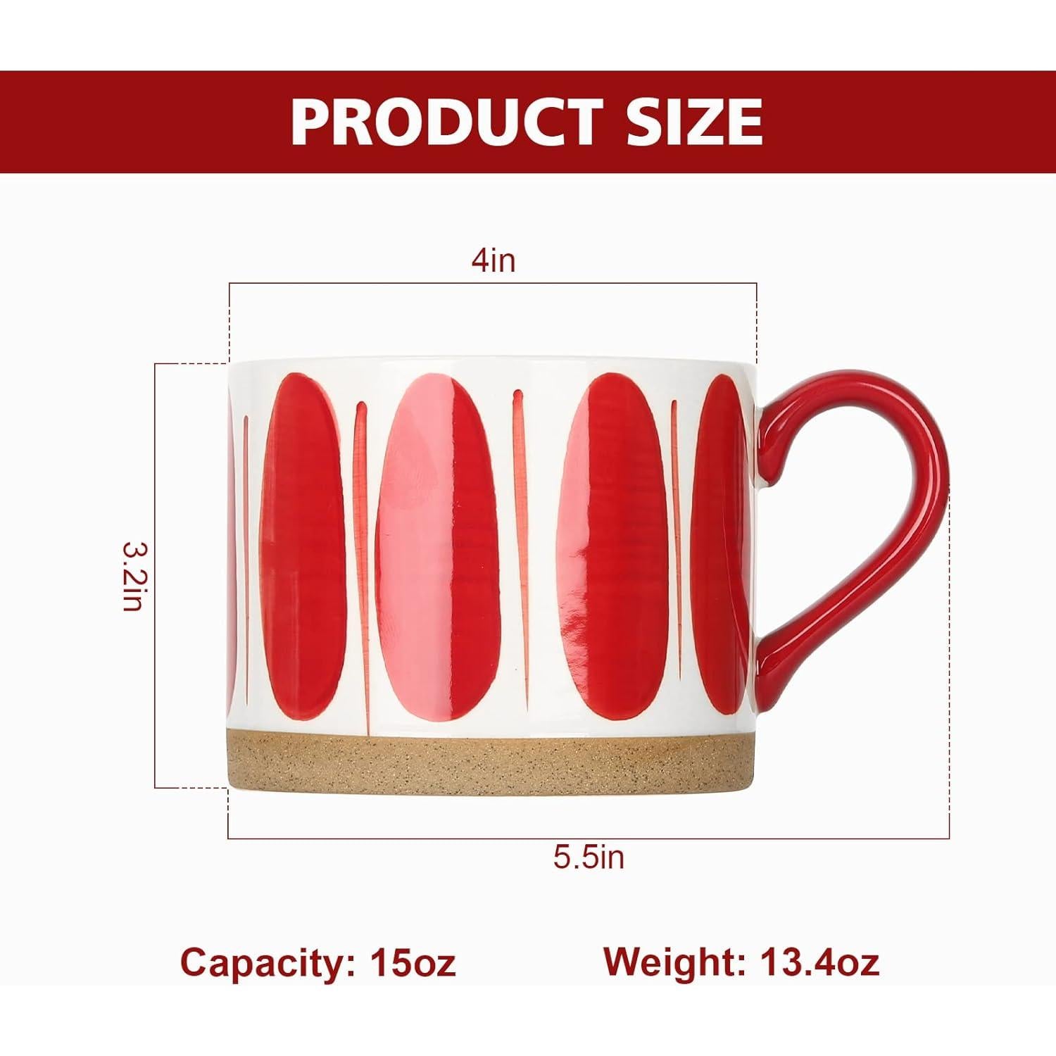 Juego de Tazas Cerámica Koja 15 oz Pintadas a Mano - Rojo