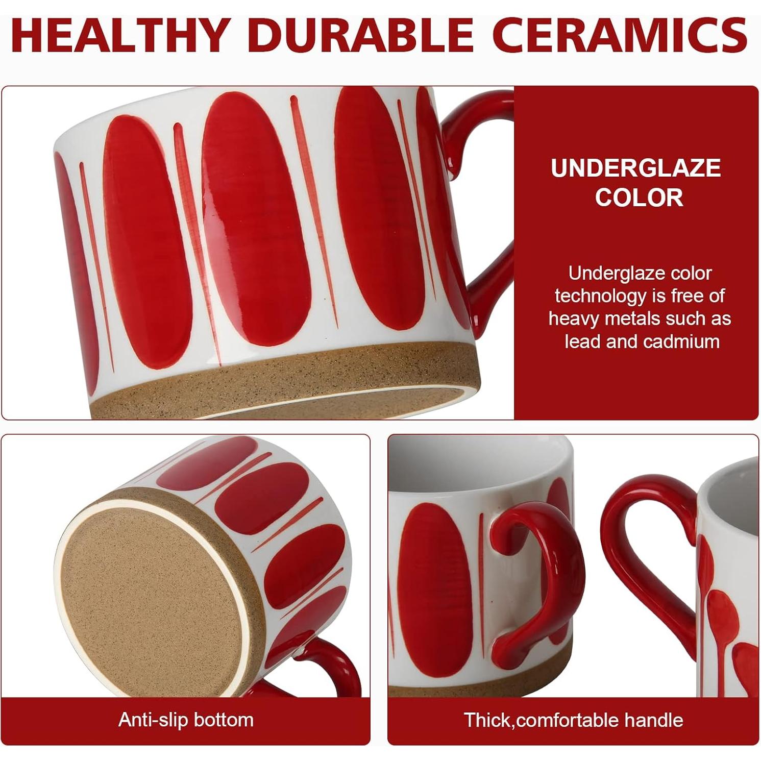 Juego de Tazas Cerámica Koja 15 oz Pintadas a Mano - Rojo