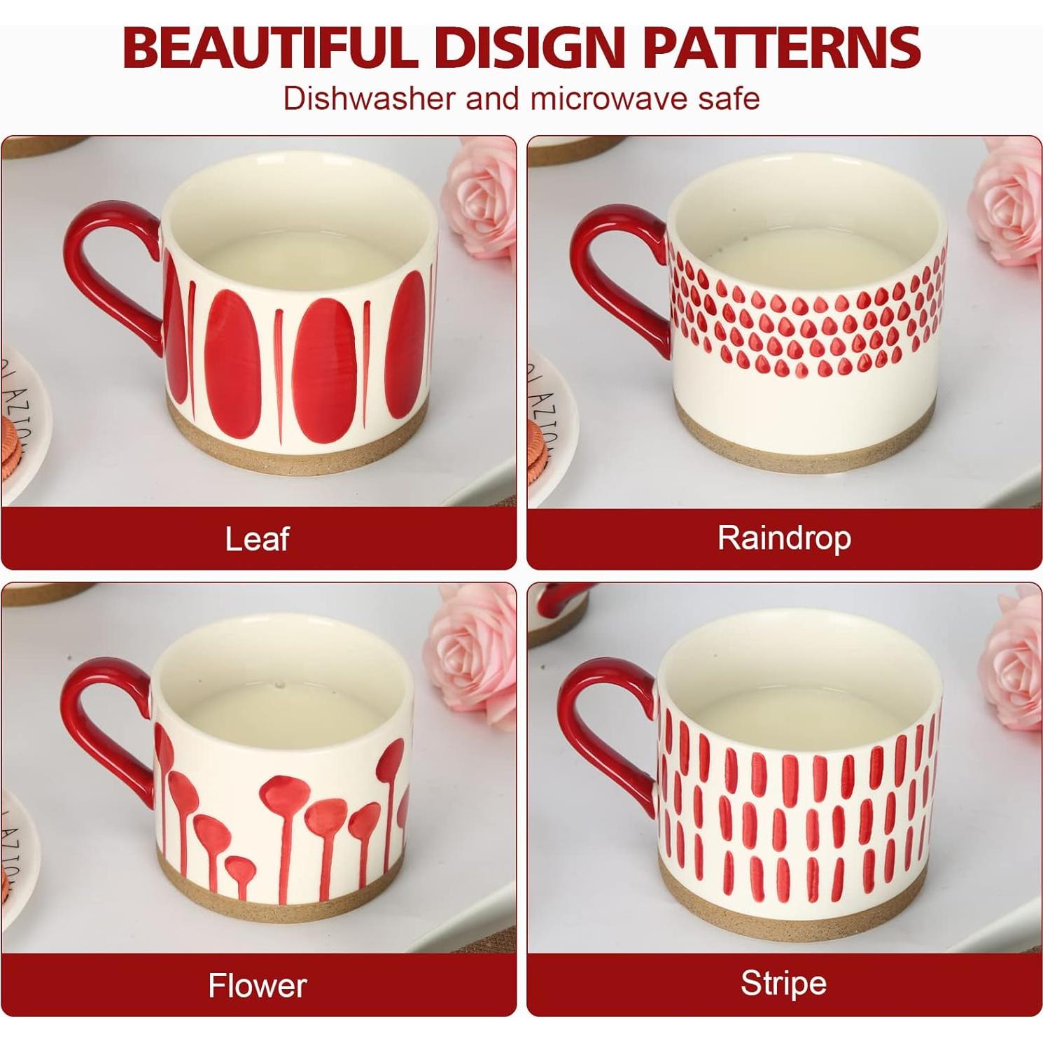 Juego de Tazas Cerámica Koja 15 oz Pintadas a Mano - Rojo