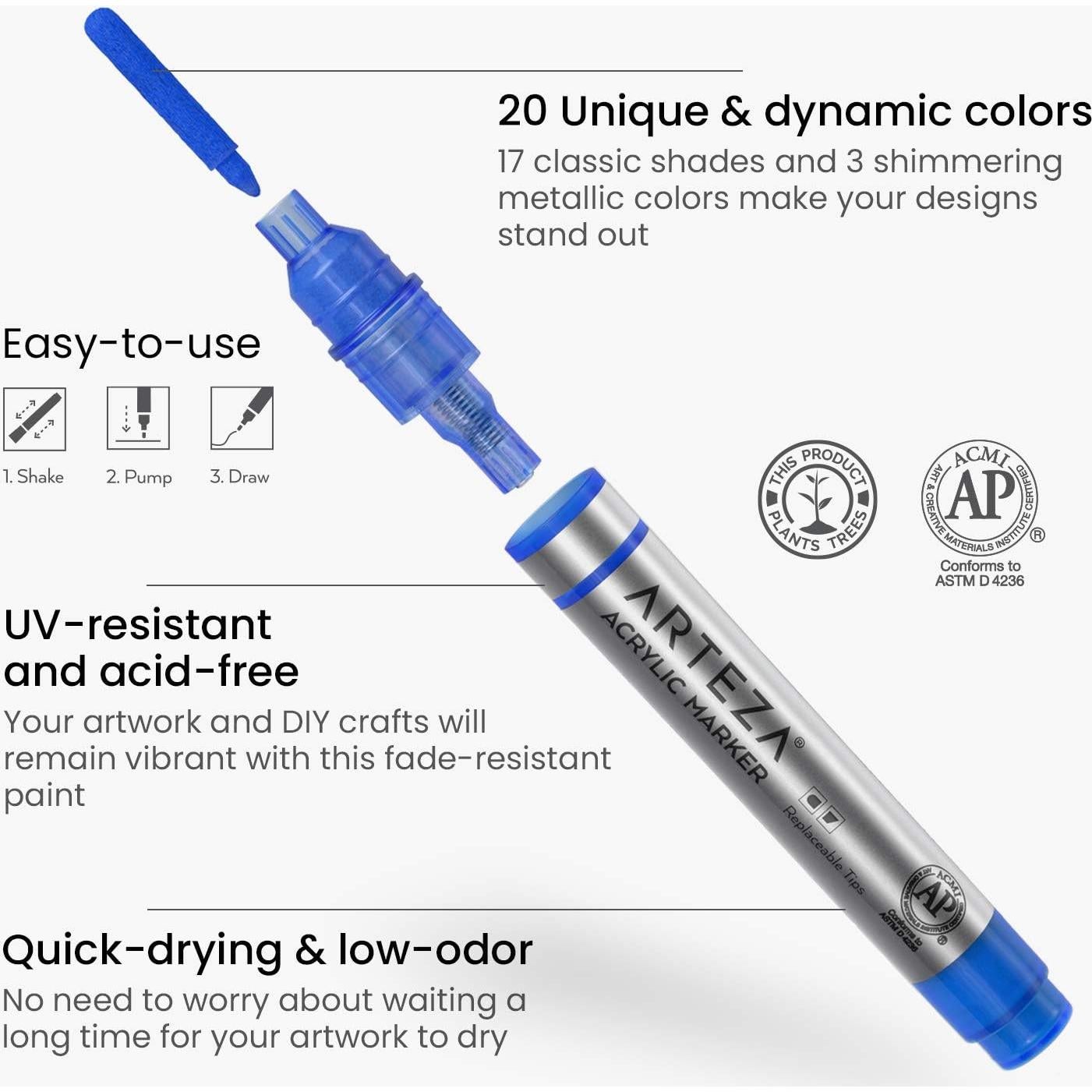 Marcadores de Pintura Acrílica ARTEZA Set 20 Colores Variados
