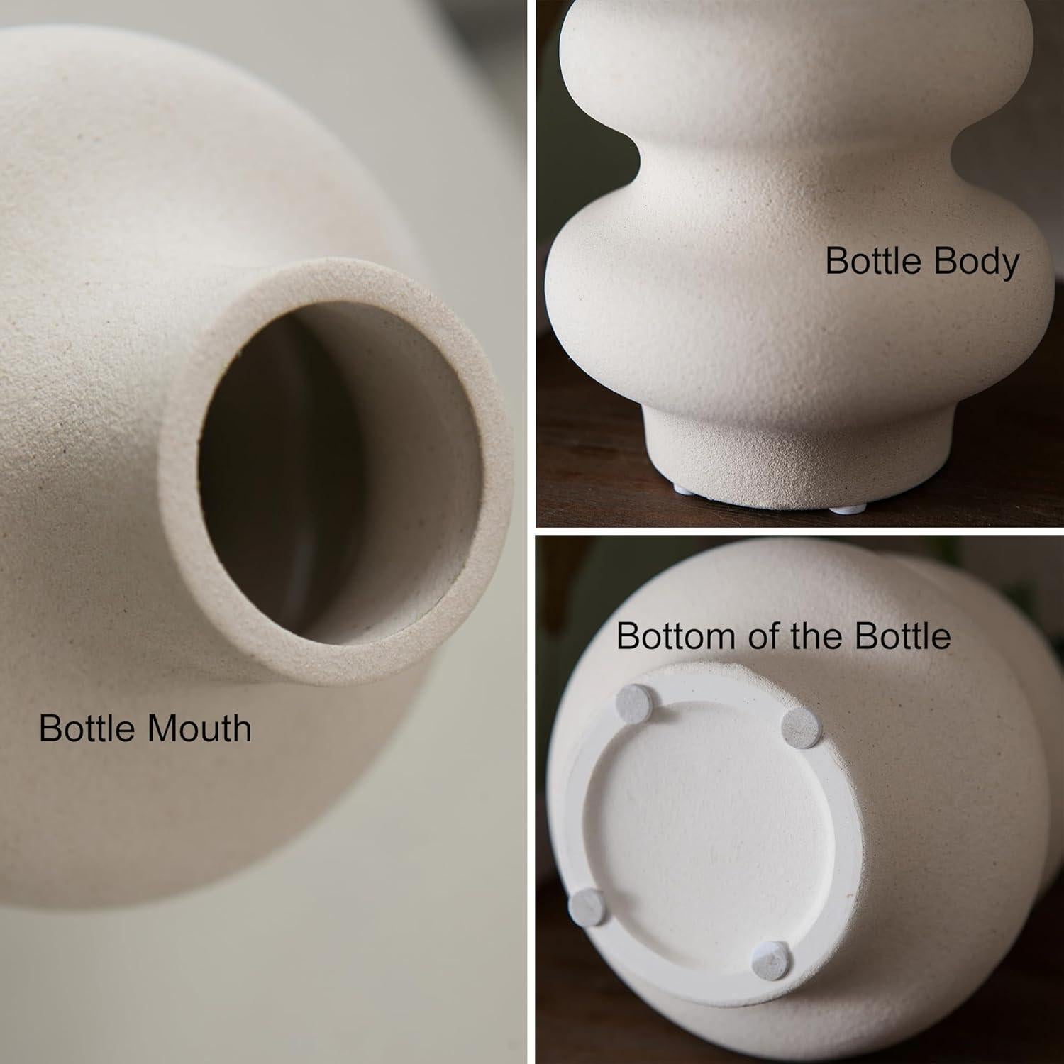 Juego de Jarrones de Cerámica Mowtanco 2 Pcs Boho Blanco Roto