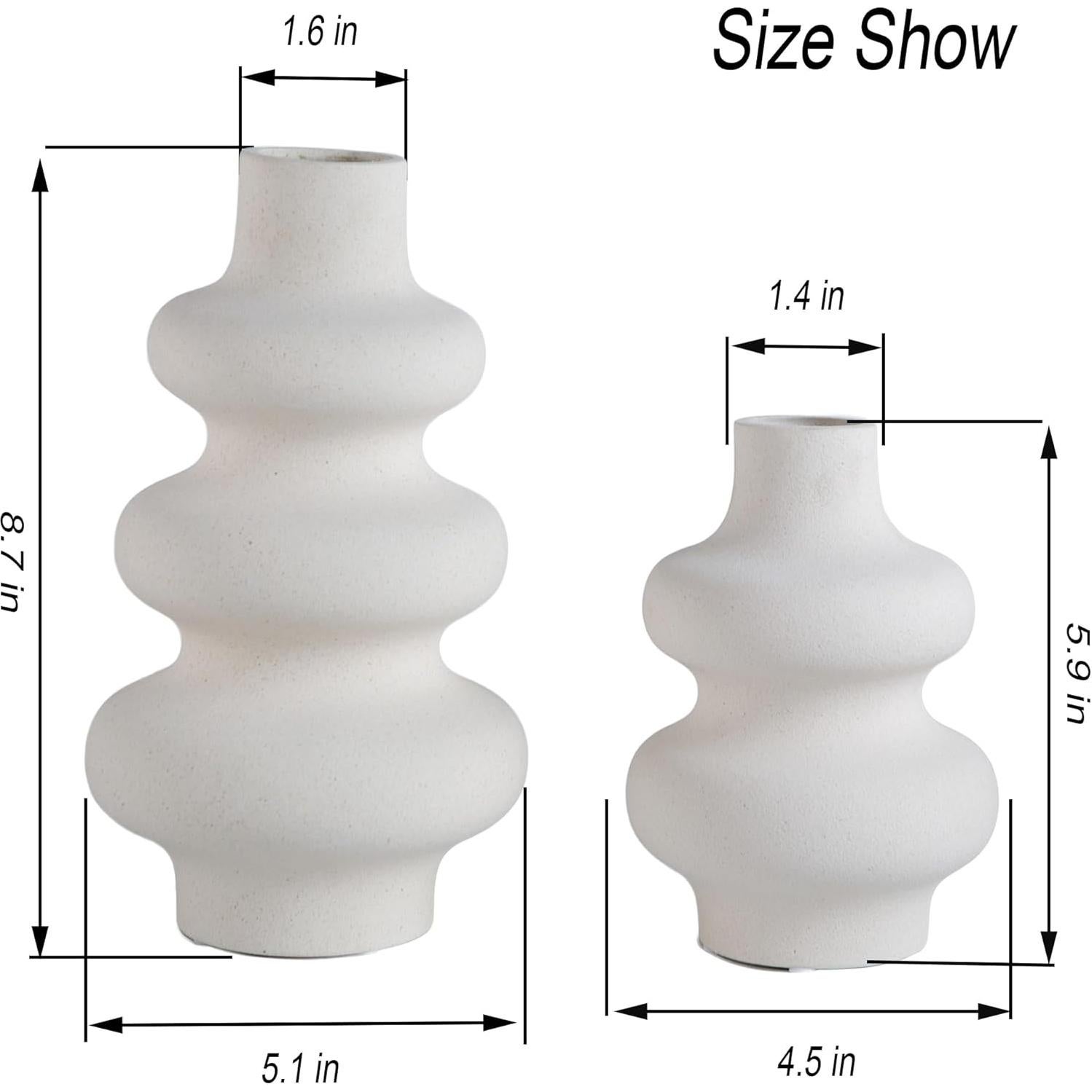 Juego de Jarrones de Cerámica Mowtanco 2 Pcs Boho Blanco Roto