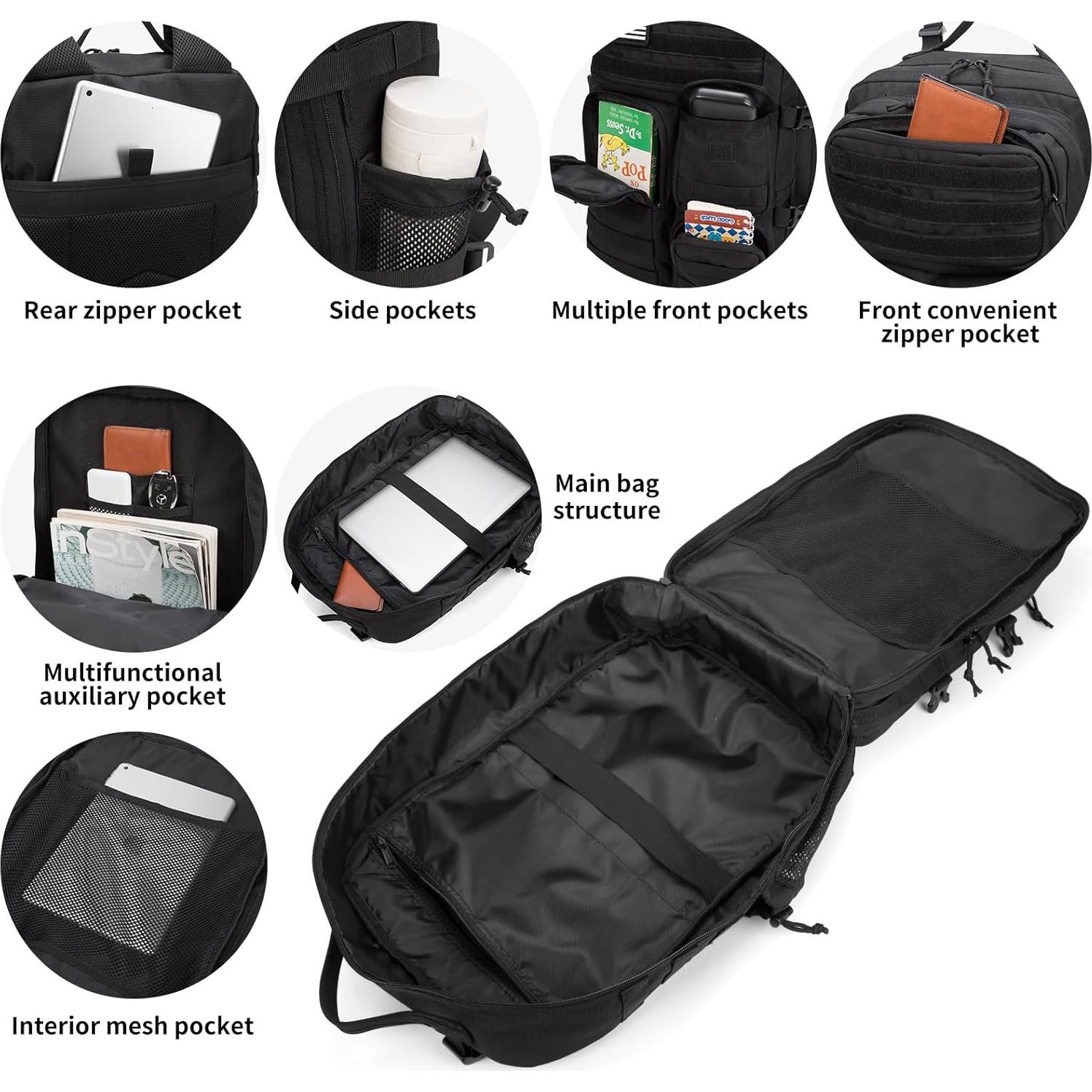 Mochila Táctica Wotony 45L Negra - Impermeable y Resistente