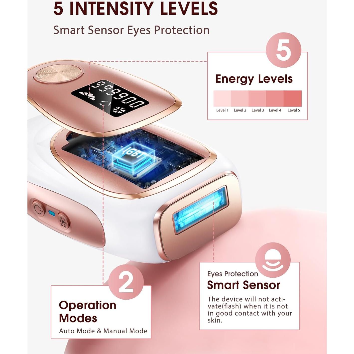 Depiladora Láser IPL LYSMOSKI Oro Rosa, Indolora y Rápida